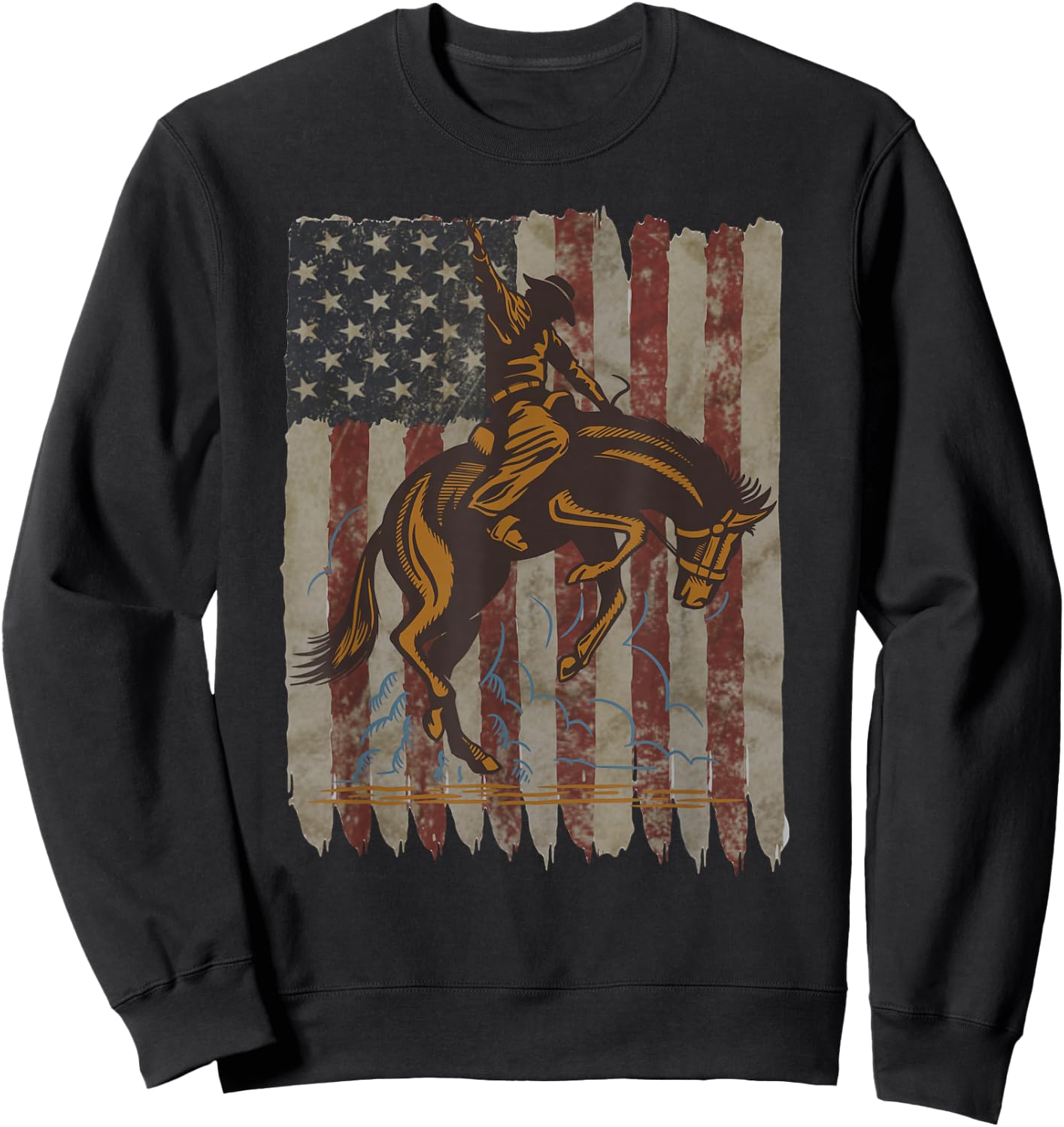 Patriotic Rodeo Bronc Rider American Flag Cowboys Riding Sweatshirt - Sweatshirt | Black