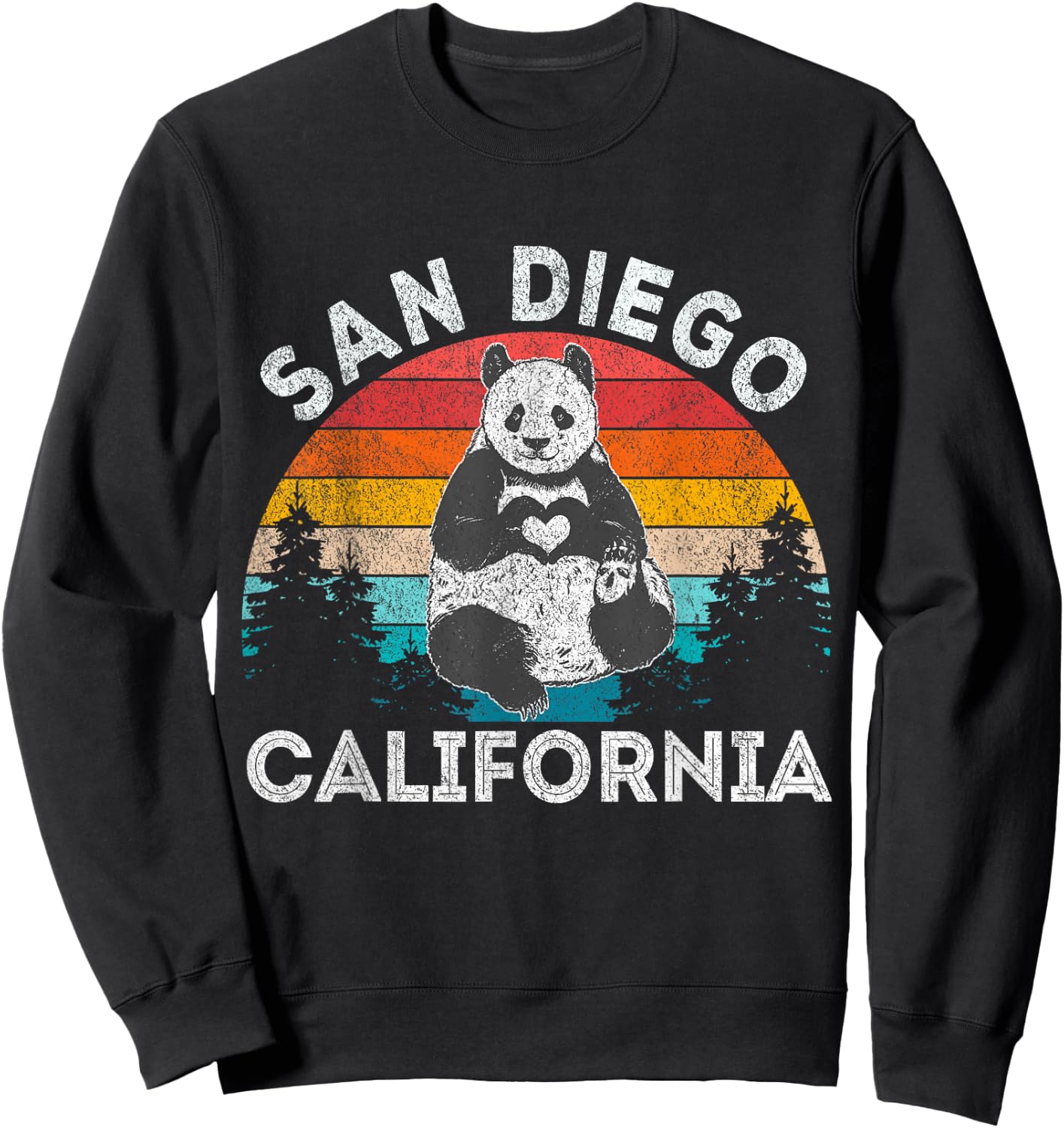 Funny San Diego Panda California Souvenir Gift San Diego Retro Panda Zoo California Vintage Black Sweatshirt - Sweatshirt | Black