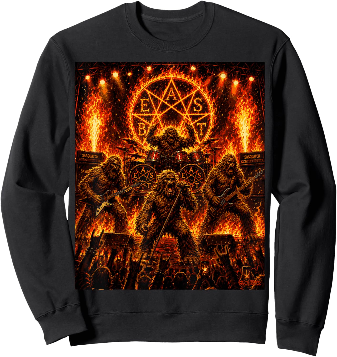 Bigfoot Heavy Metalband Beast - Sasquatch Rock Concert Comic Sweatshirt - Sweatshirt | Black