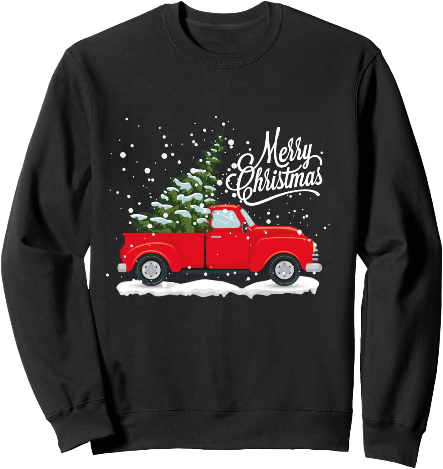 Vintage Red Truck Christmas Tree Sweatshirt - Sweatshirt | Black