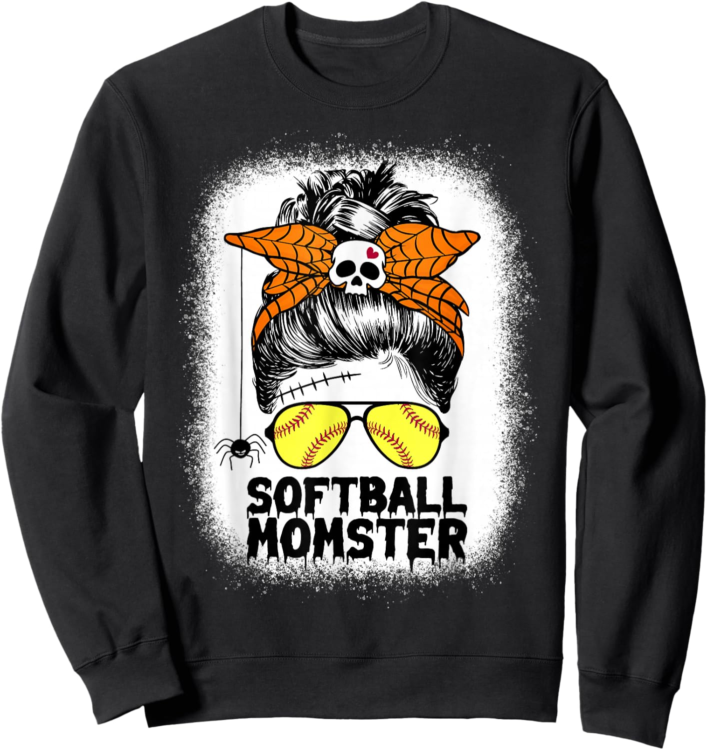 Softball Mom Life Messy Bun Halloween Women Softball Momster Sweatshirt - Sweatshirt | Black
