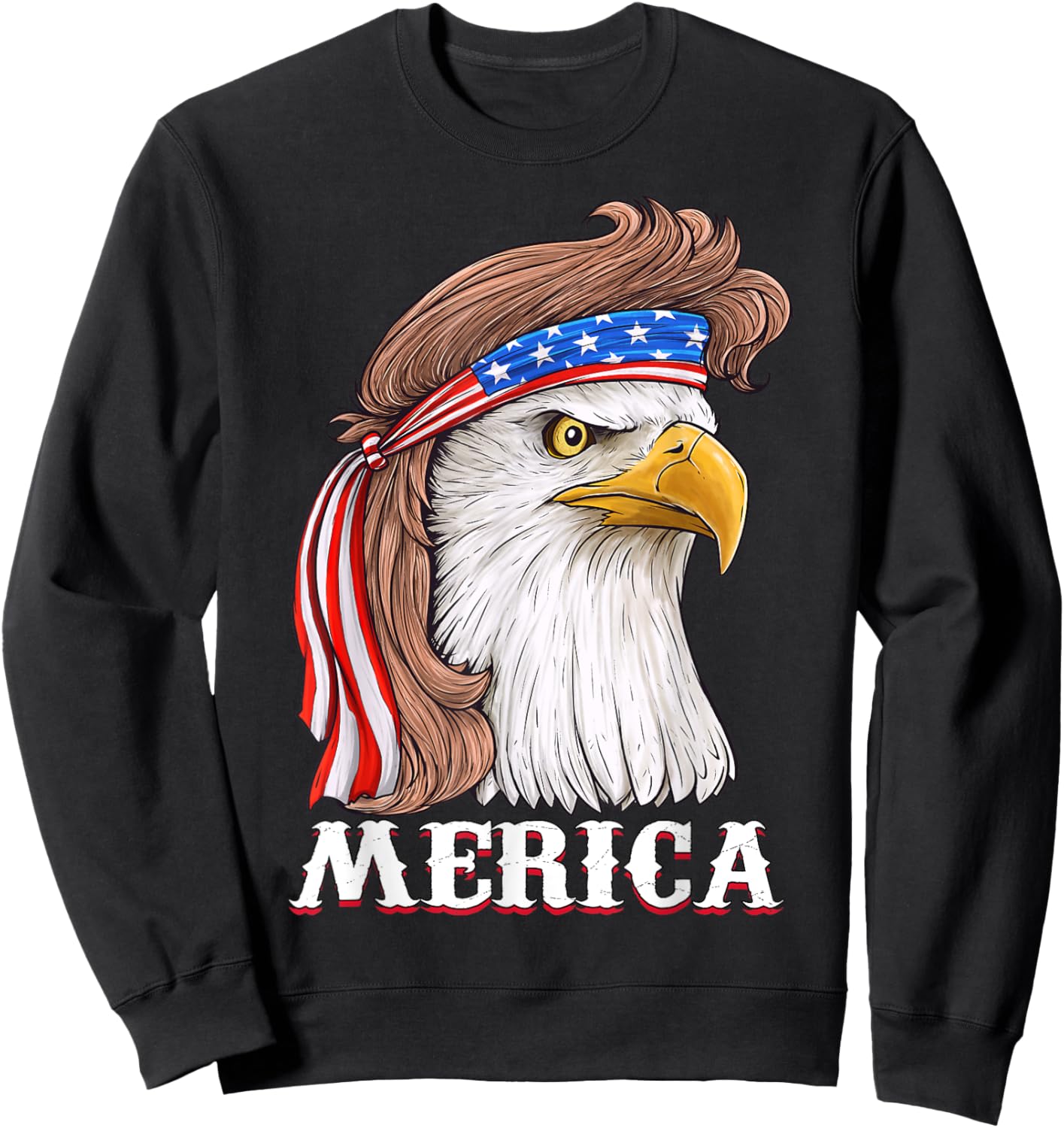 Eagle Mullet 4th Of July USA American Flag Merica Sweatshirt - Sweatshirt | Black