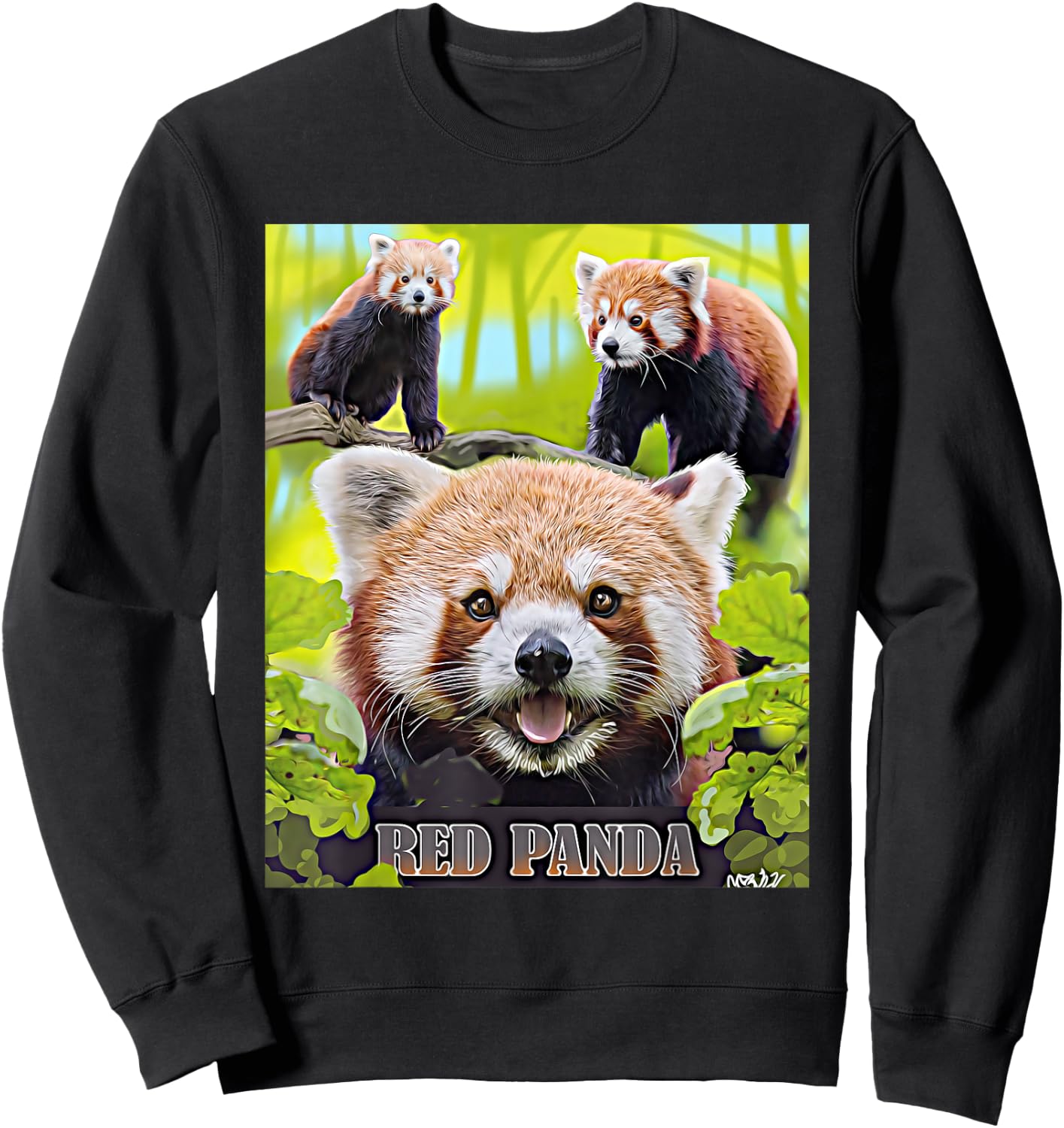 Cute Red Panda In The Wild Montage Illustrated Sweatshirt - Sweatshirt | Black