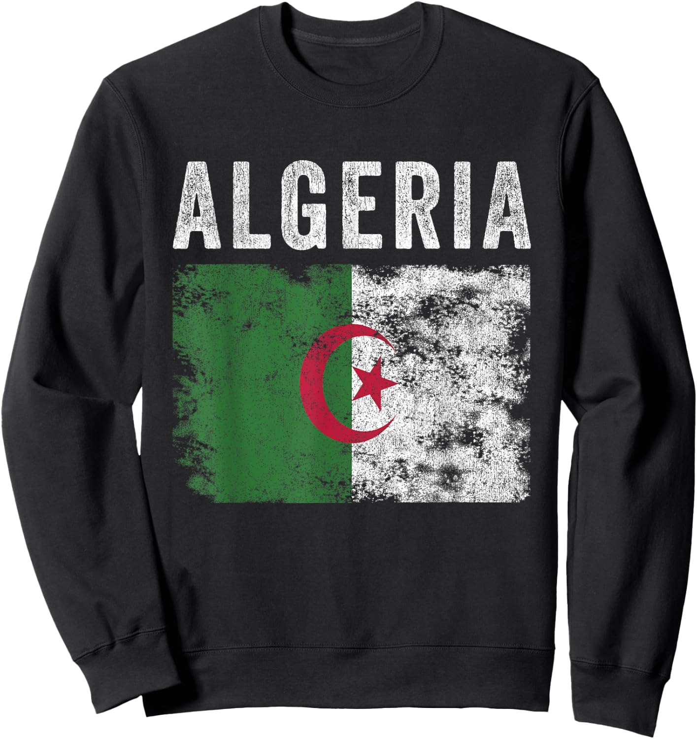 Algeria Flag Distressed - Men Women Kids - Algerian Flag Sweatshirt - Sweatshirt | Black