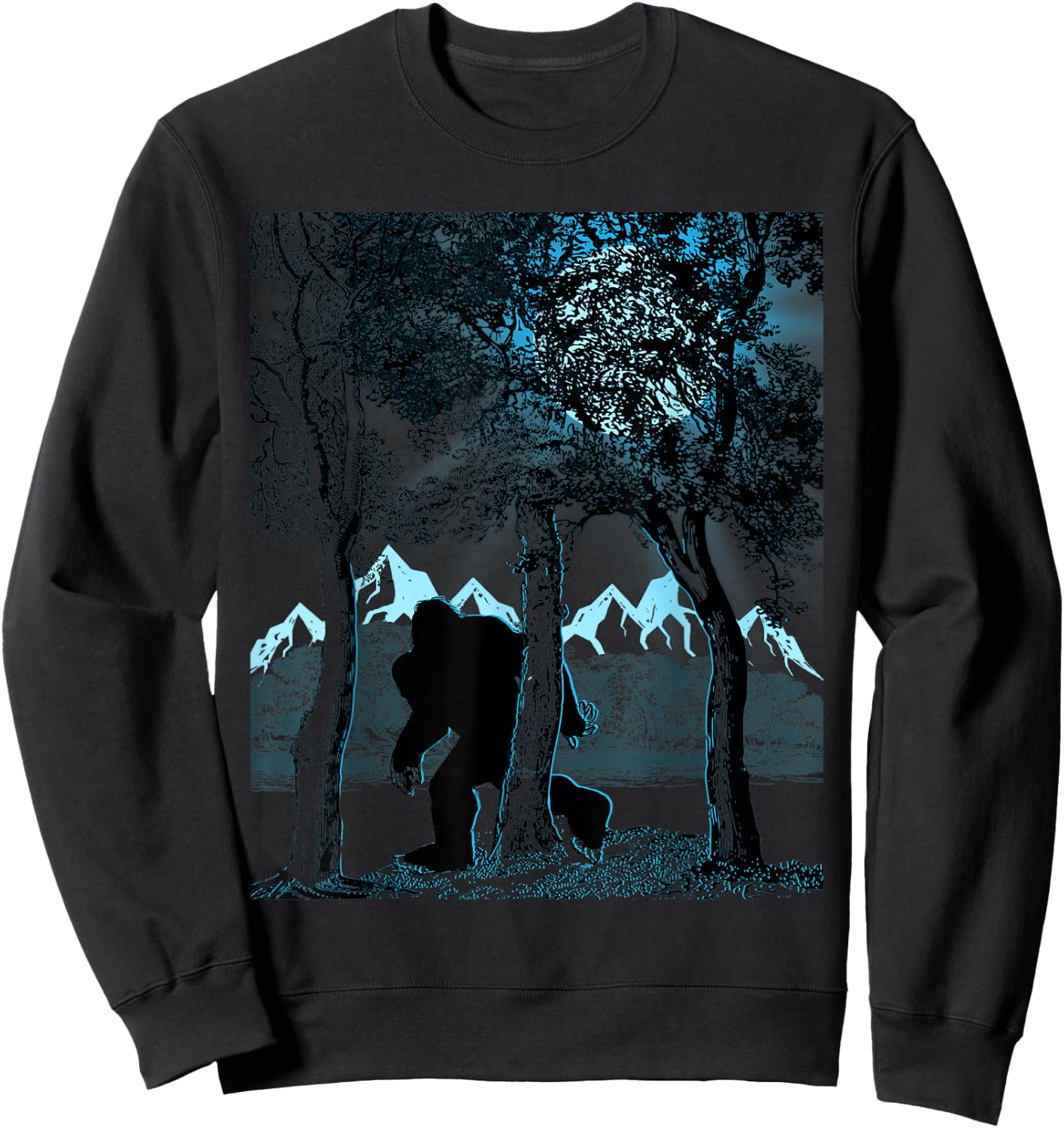 Bigfoot in the Forest Hiding Under the Moon Sweatshirt - Sweatshirt | Black