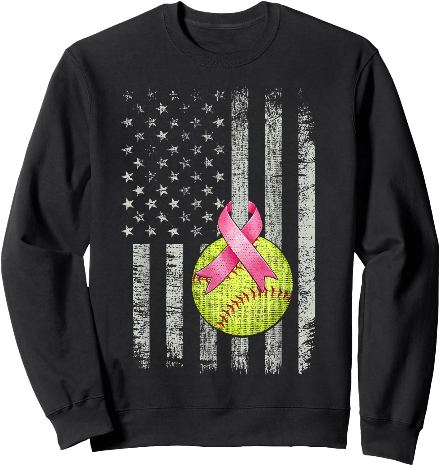 Softball Wear Pink Ribbon Breast Cancer Awareness Month Sweatshirt - Sweatshirt | Black