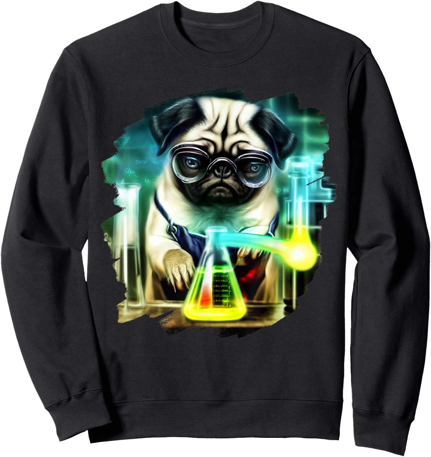 Pug Mad Scientist Dog Mixing Chemicals Chemistry Science Sweatshirt - Sweatshirt | Black
