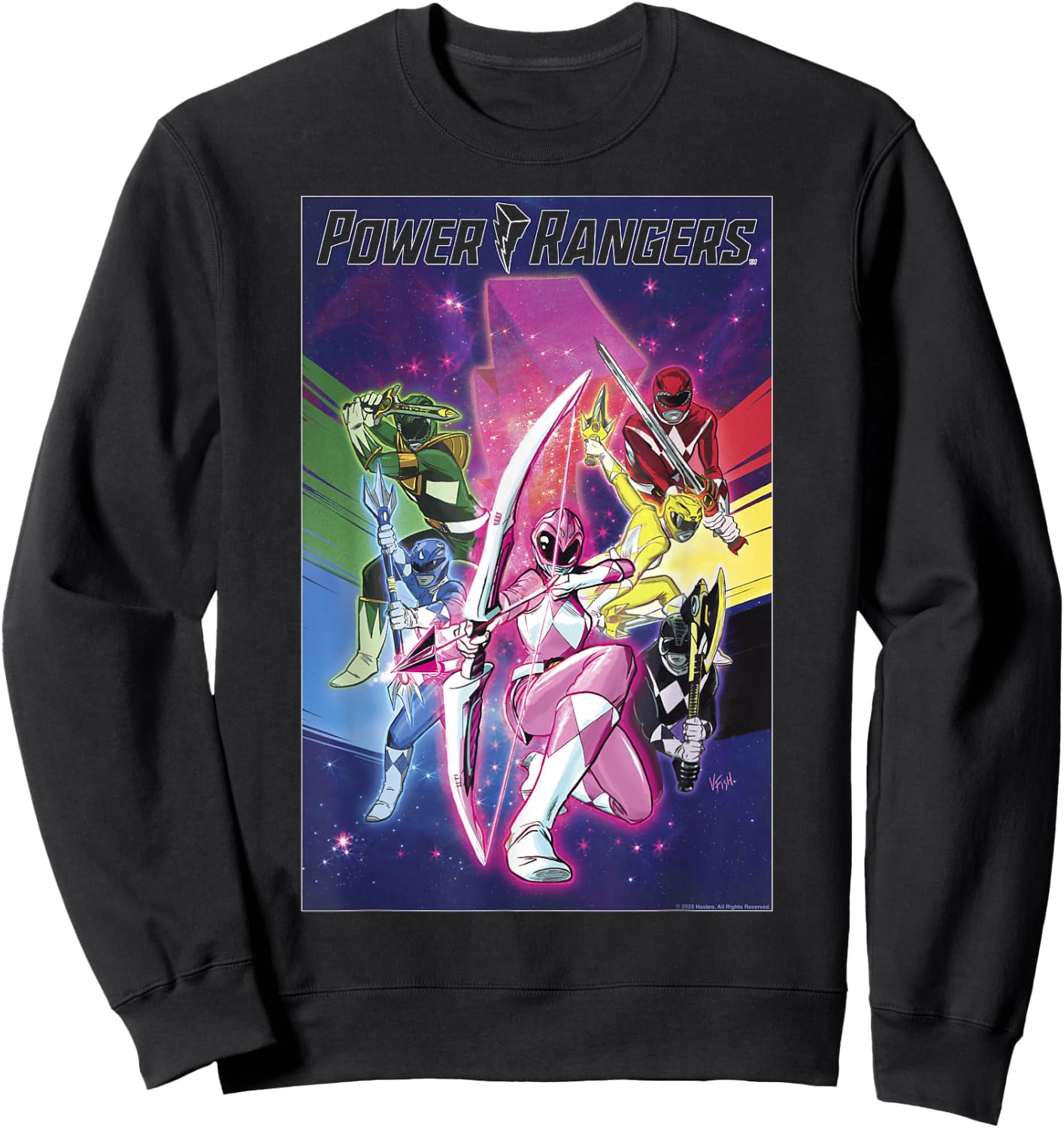 Power Rangers Rainbow Color Action Group Shot Poster Sweatshirt - Sweatshirt | Black