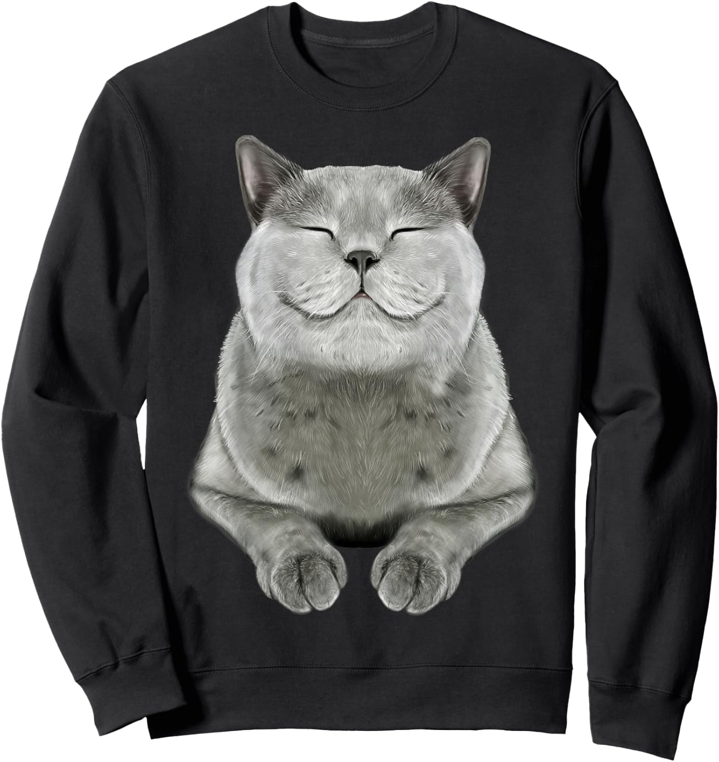 Grey Cat Smile Eager Face Cats Shirt Gifts Sweatshirt - Sweatshirt | Black
