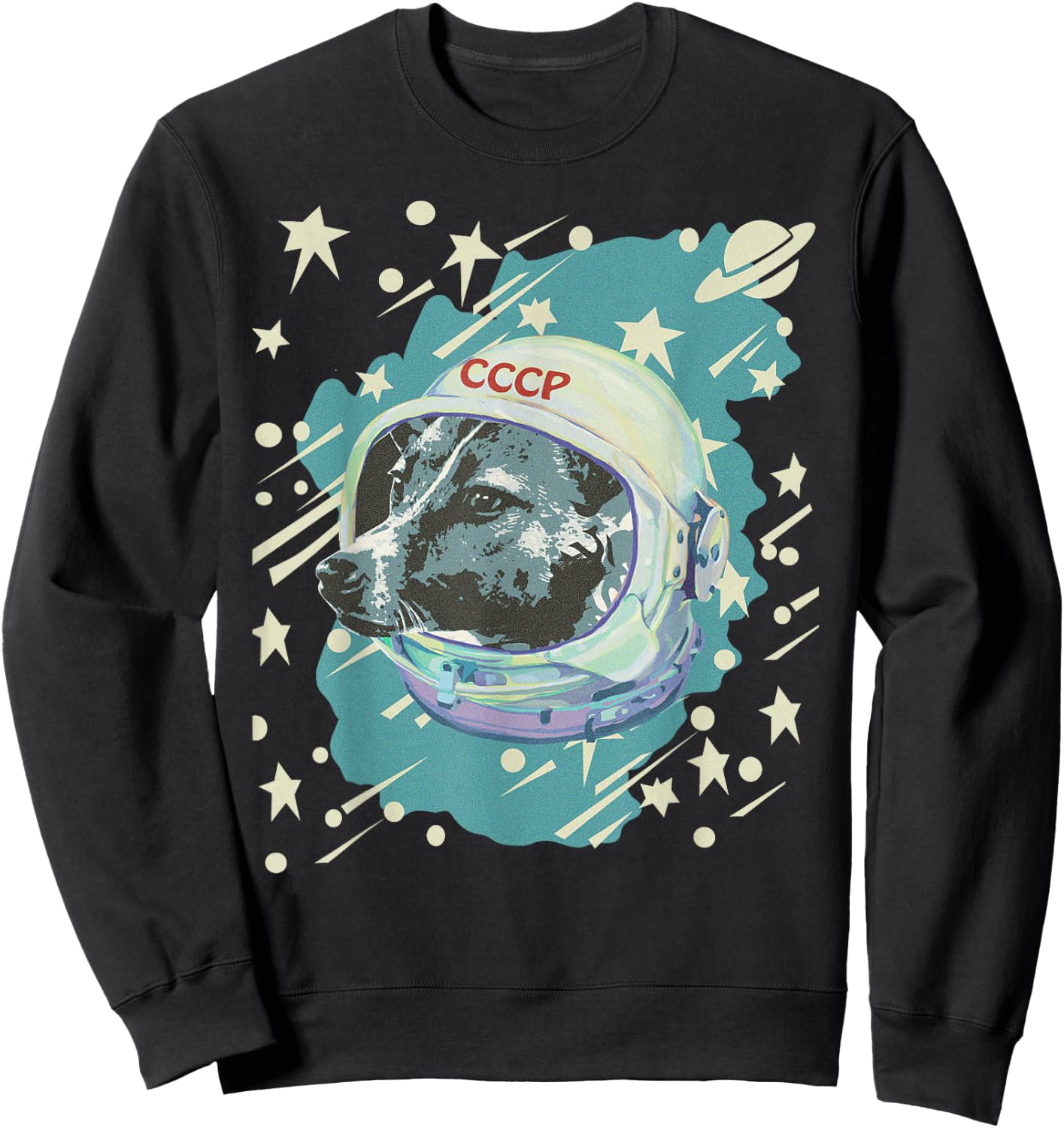 Soviet Union USSR T Shirt Russian Laika Dog Propaganda Sweatshirt - Sweatshirt | Black