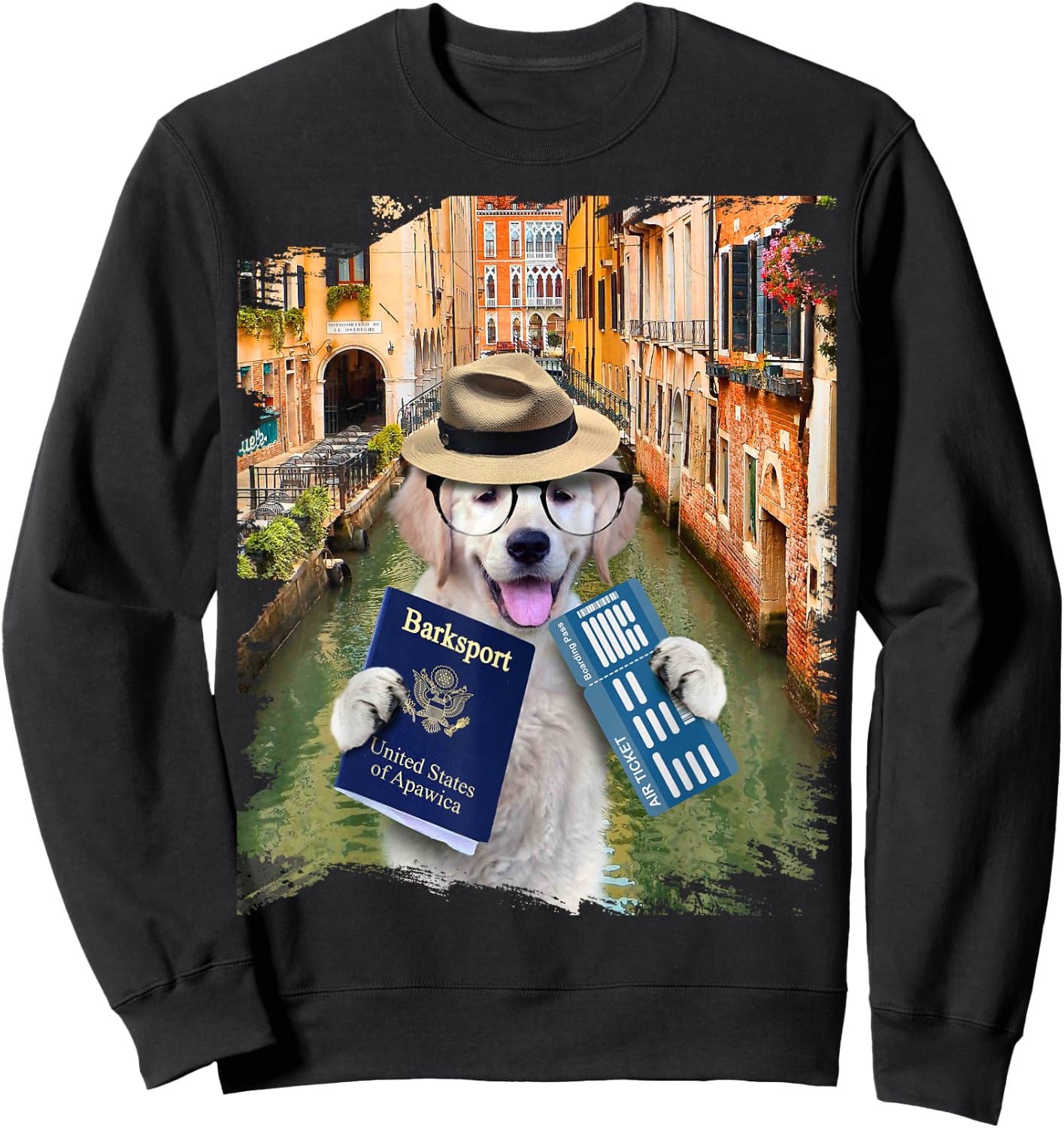 Golden Retriever Dog Tourist In Venice Italy Funny Women Kids Sweatshirt - Sweatshirt | Black