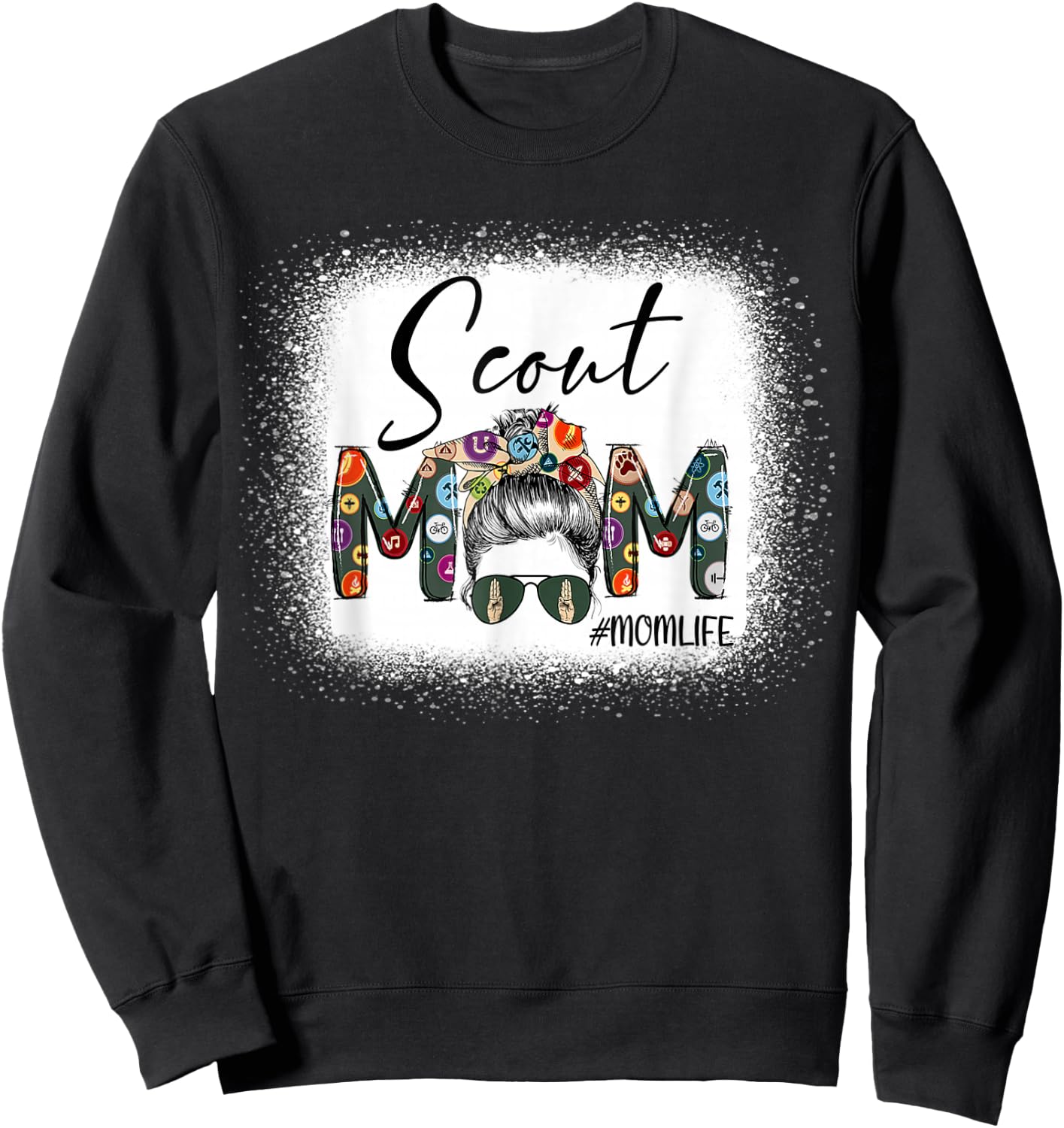 Scouting Scout Mom Life Messy Bun Hair Bleached Mother's Day Sweatshirt - Sweatshirt | Black