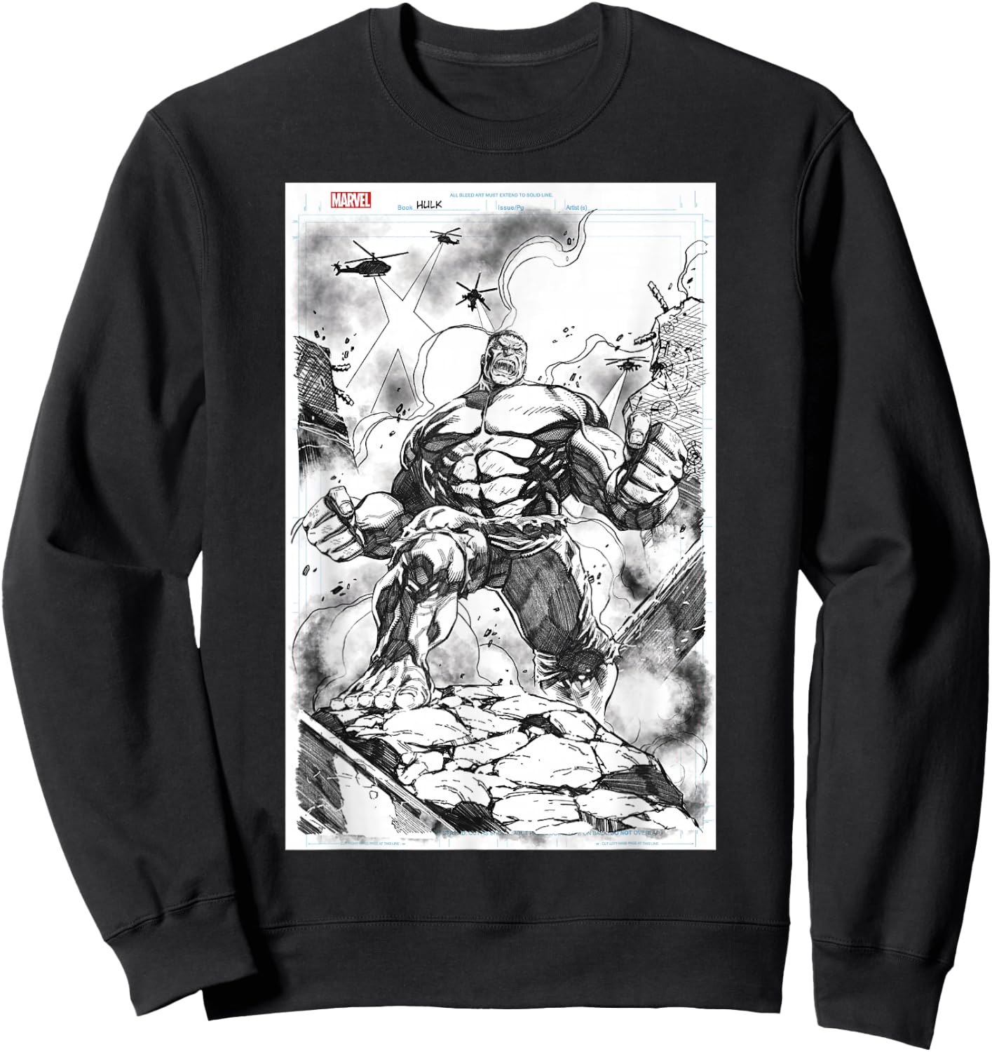 Marvel Hulk Comic Cover Sketch Sweatshirt - Sweatshirt | Black