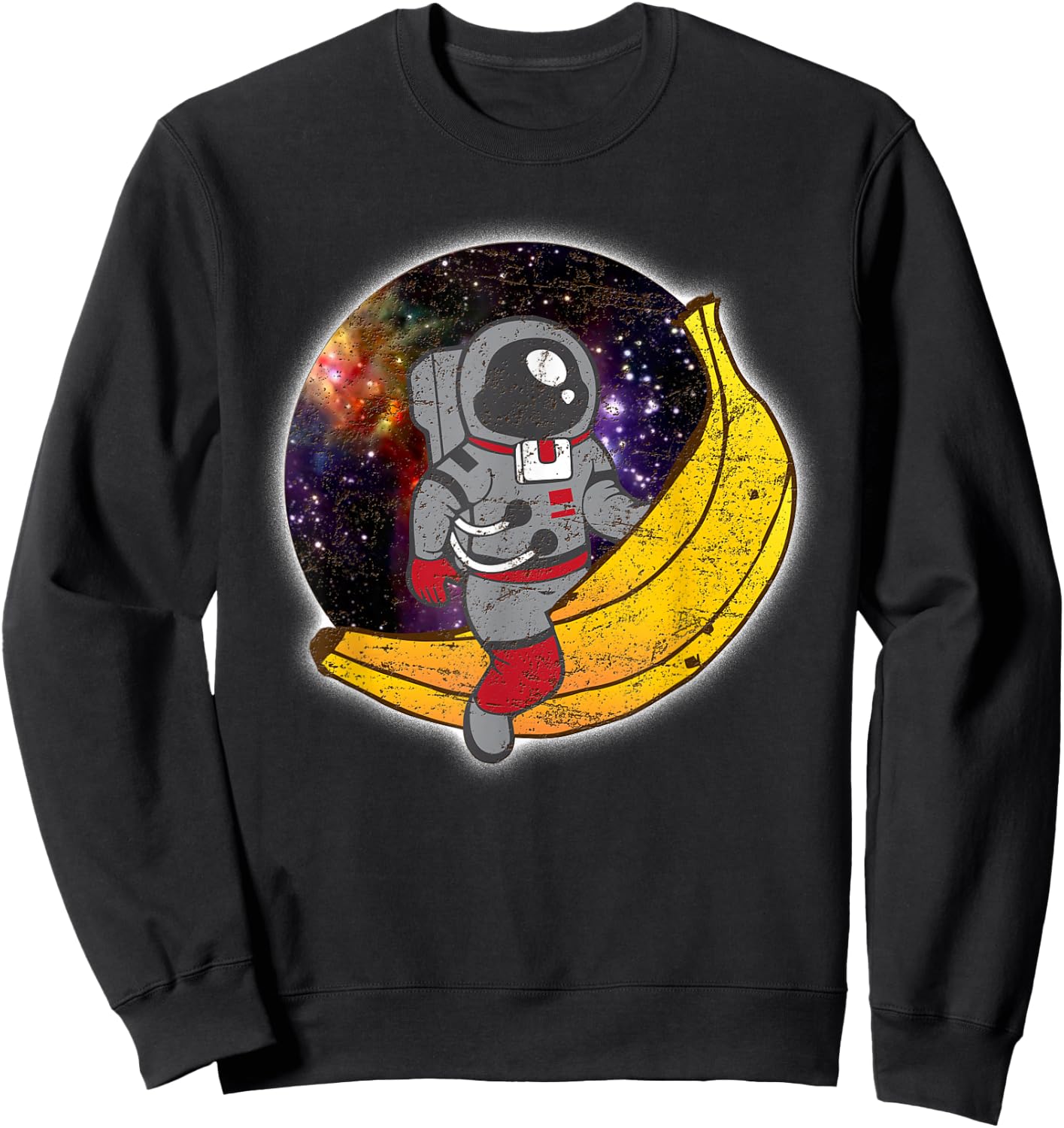 Funny Space Moon Astronaut Rides on a Banana in Space Gift Sweatshirt - Sweatshirt | Black