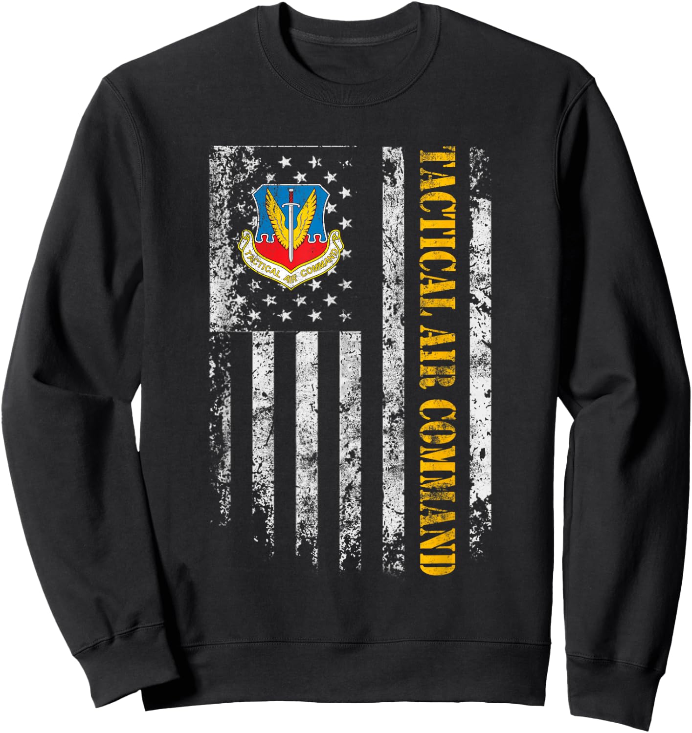 Proud Air Force Tactical Air Command Veteran Vintage US Flag Sweatshirt - Sweatshirt | Black