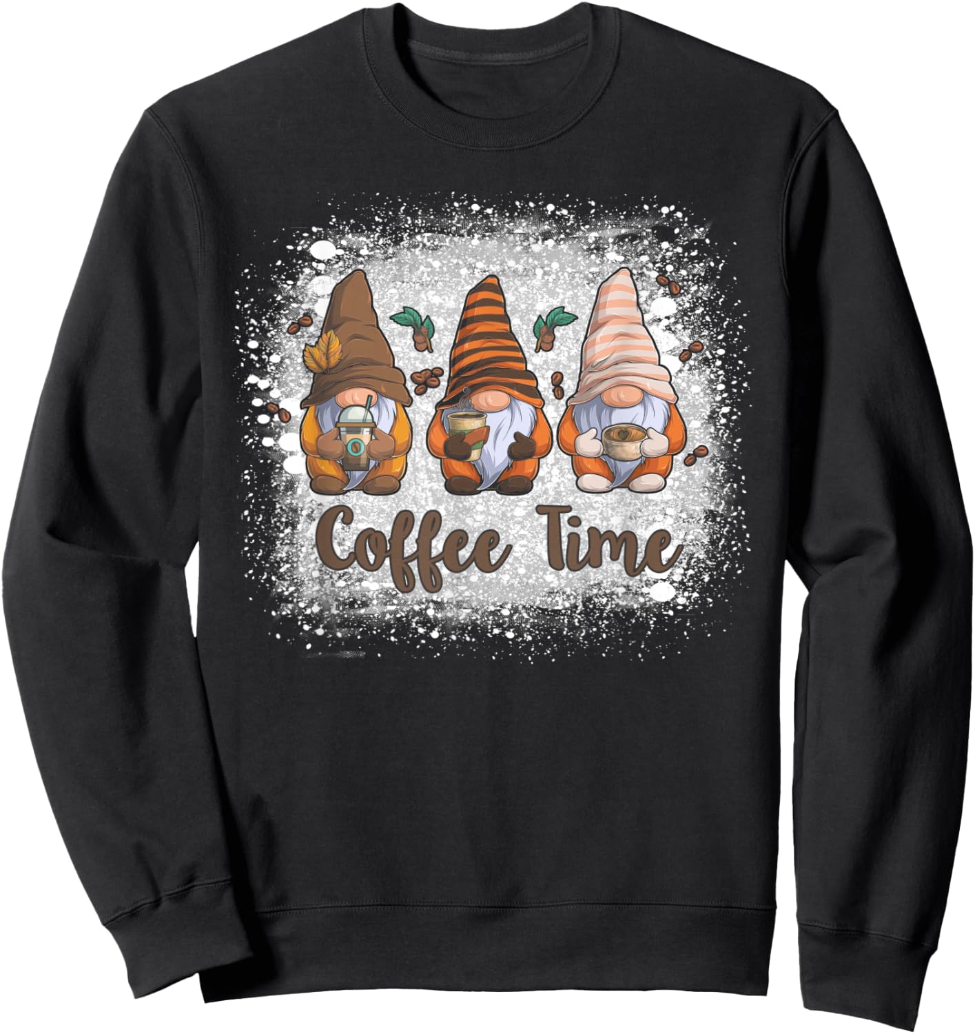 Cute Gnomes Coffee Time Caffeine Sweatshirt - Sweatshirt | Black