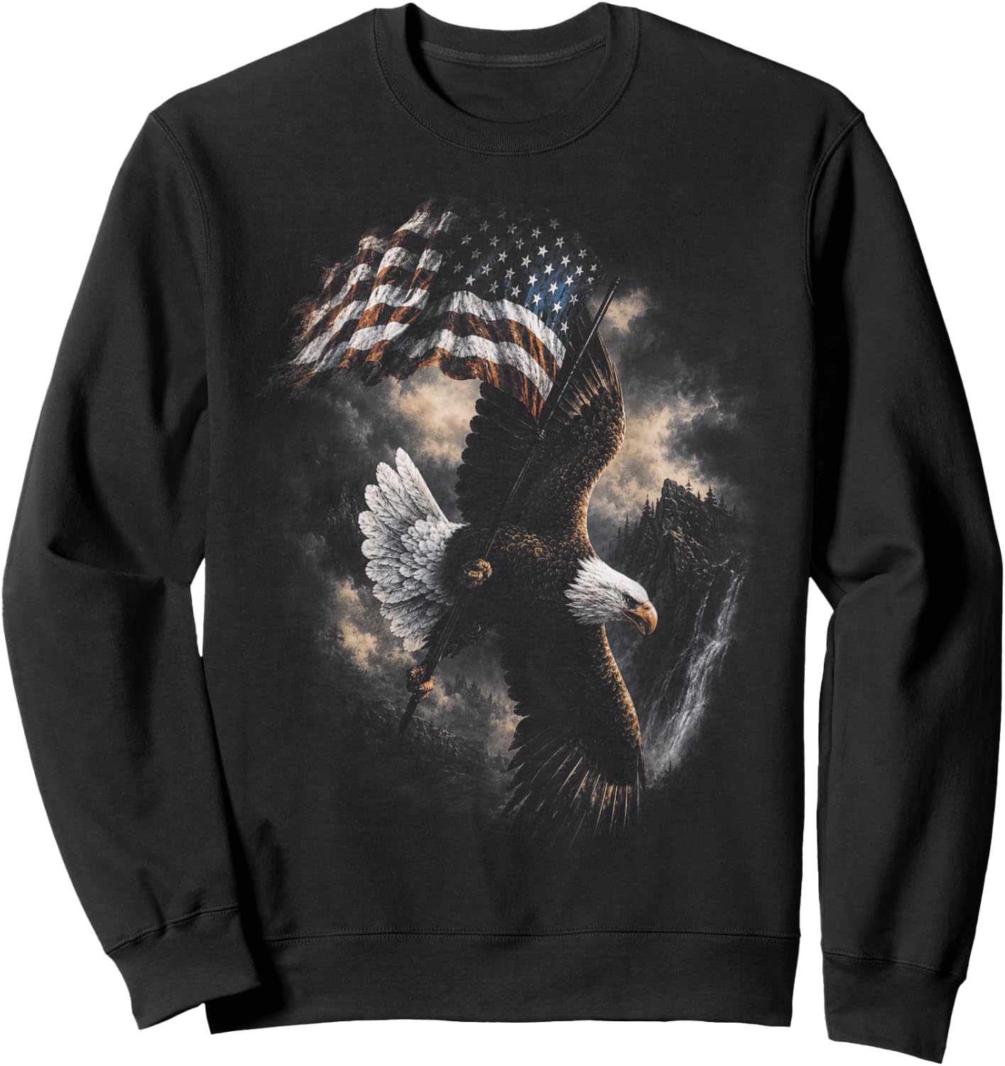 Bald Eagle Holding American Flag Vintage 90s Graphic Style Sweatshirt - Sweatshirt | Black