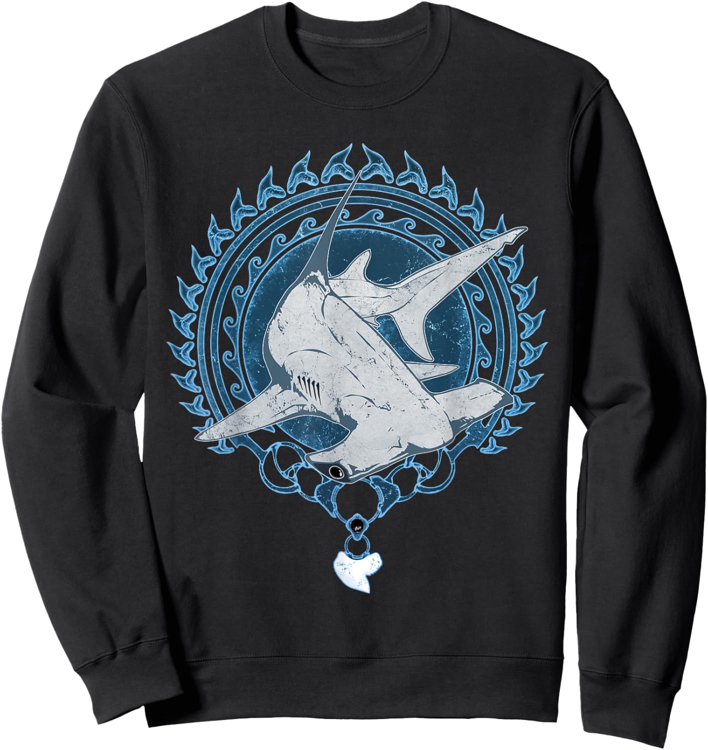 Hammerhead Shark Tooth Necklace Polynesian Tribal Tattoo Sweatshirt - Sweatshirt | Black