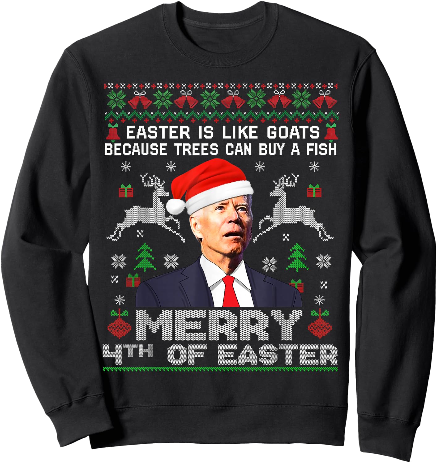 Merry 4th of Easter Funny Biden Ugly Christmas Sweater Men Sweatshirt - Sweatshirt | Black