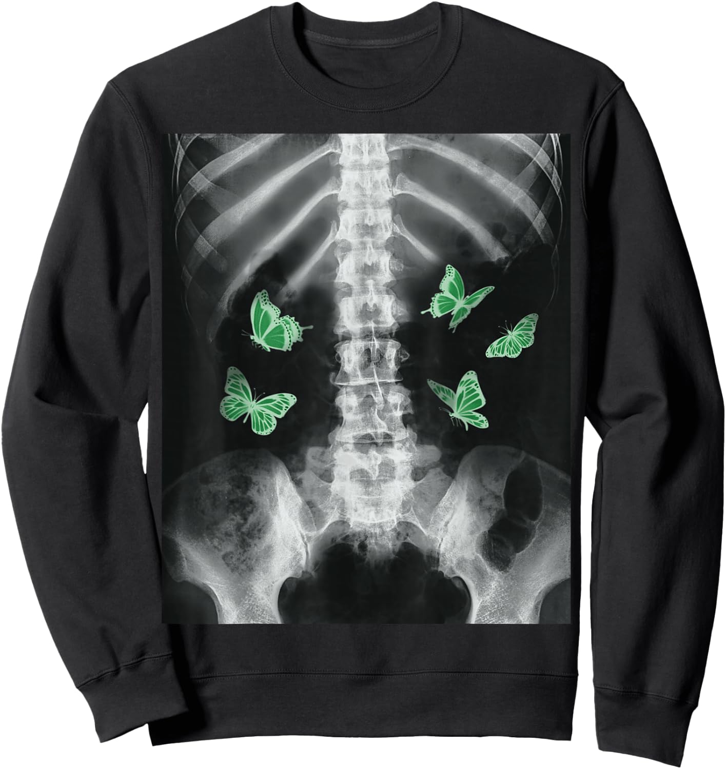Egirl Xray Skeleton Green Butterfly Harajuku Dark Grunge Alt Sweatshirt - Sweatshirt | Black