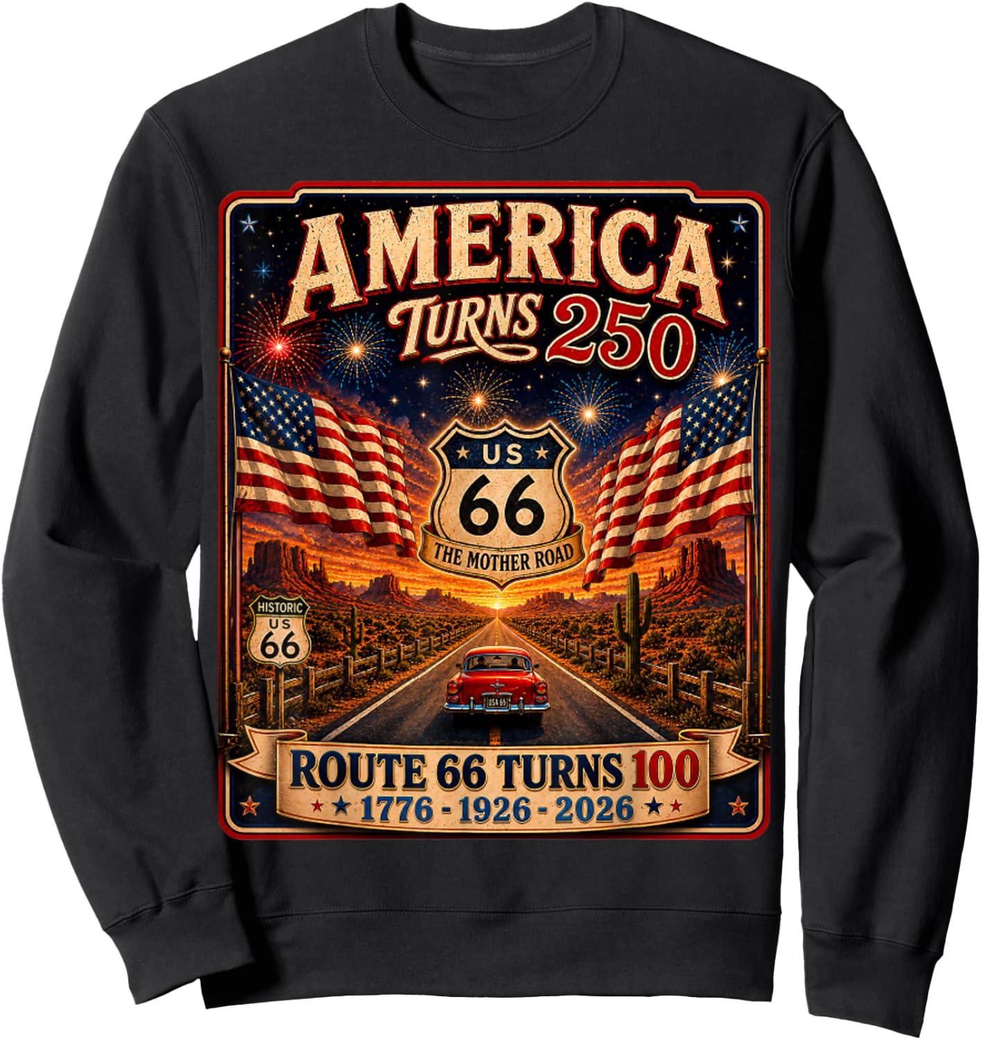 Vintage USA 250 US Highway 66 Road Anniversary Sweatshirt - Sweatshirt | Black