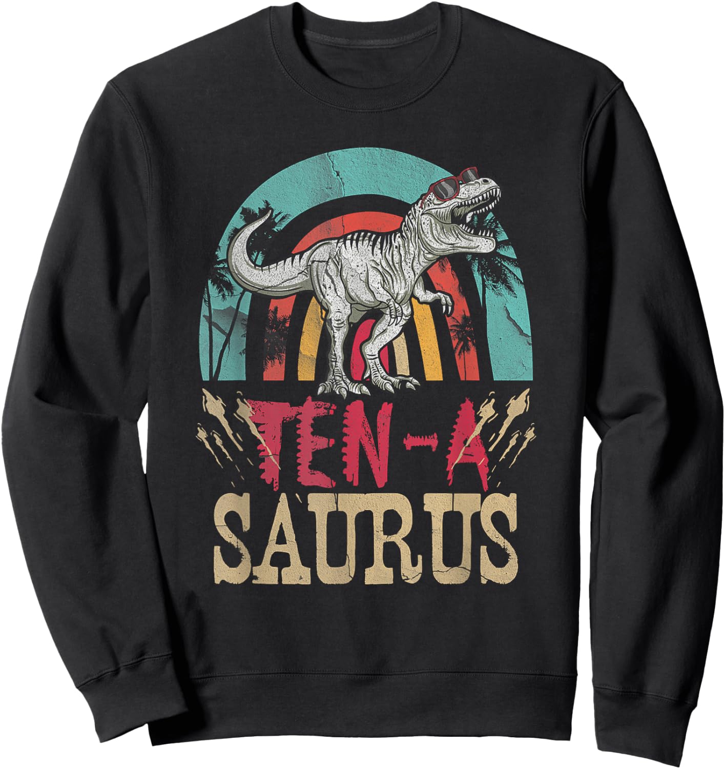 Kid 10 Year Old Dinosaur Birthday 10th T Rex Dino Ten Saurus Sweatshirt - Sweatshirt | Black