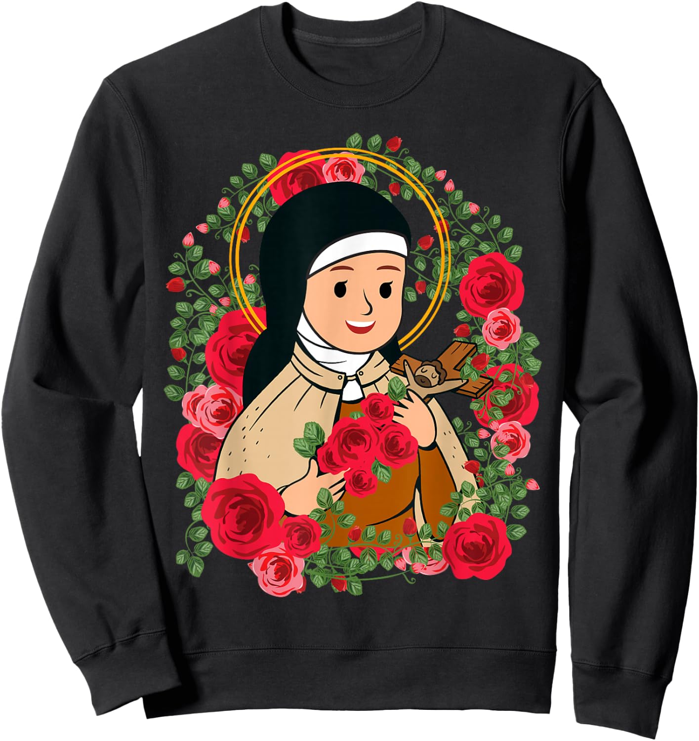 St Therese of Lisieux Kids Little Flower Rose Catholic Saint Sweatshirt - Sweatshirt | Black