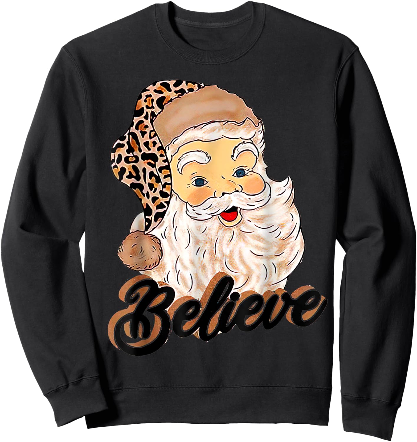 Vintage Christmas Retro Holiday Cheetah Santa Leopard Hat Sweatshirt - Sweatshirt | Black
