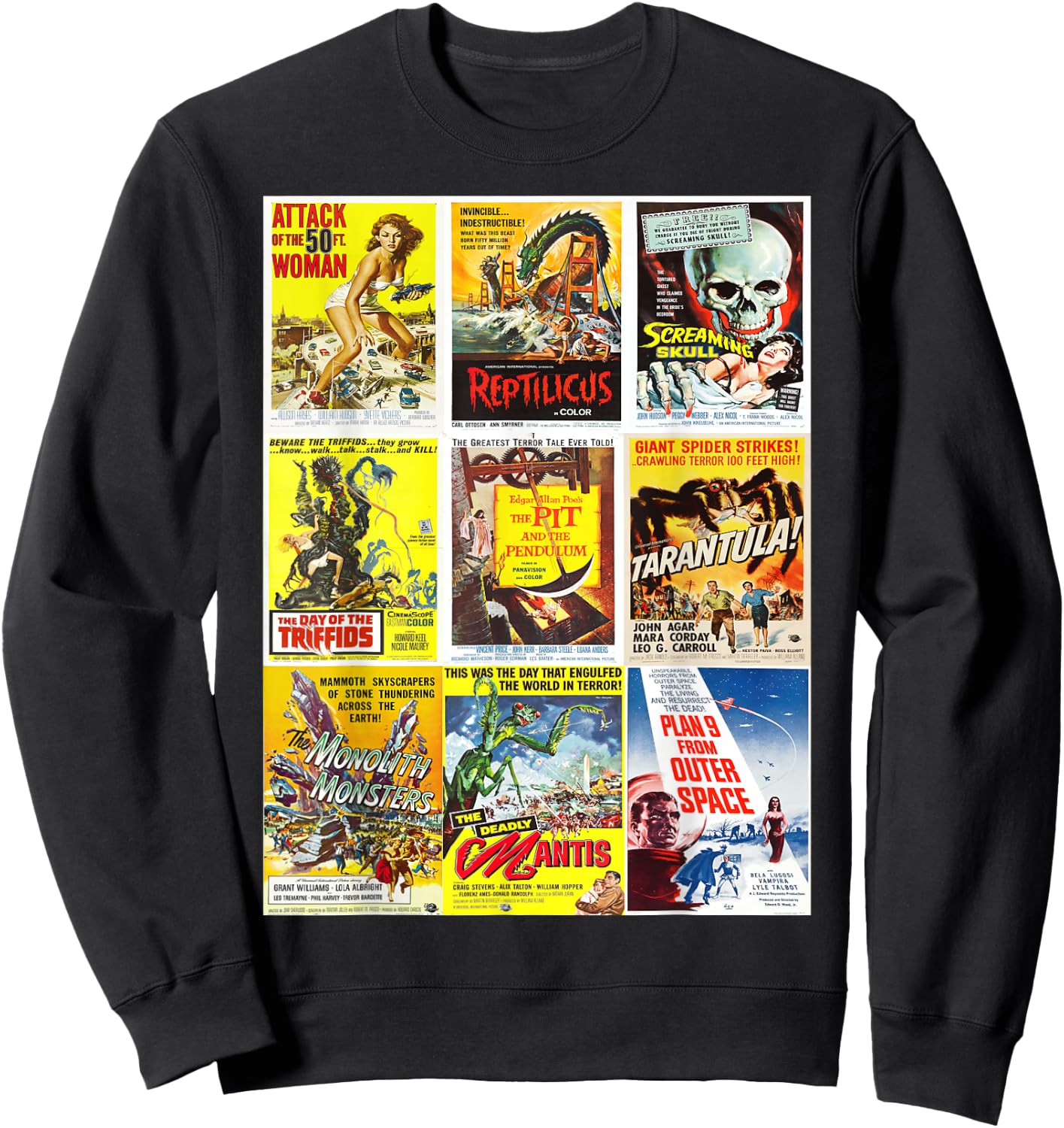 B Movie Poster Collection, Classic Sci-Fi Horror Monsters Sweatshirt - Sweatshirt | Black