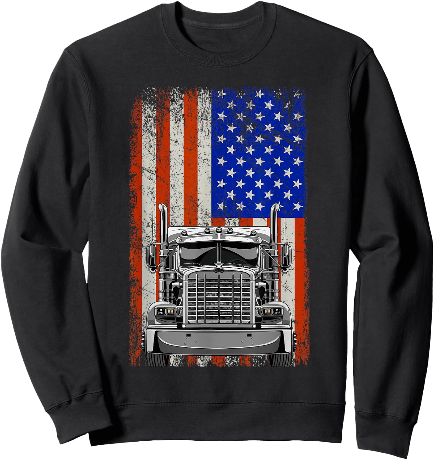 US American Flag Semi Truck Driver Sweatshirt - Sweatshirt | Black