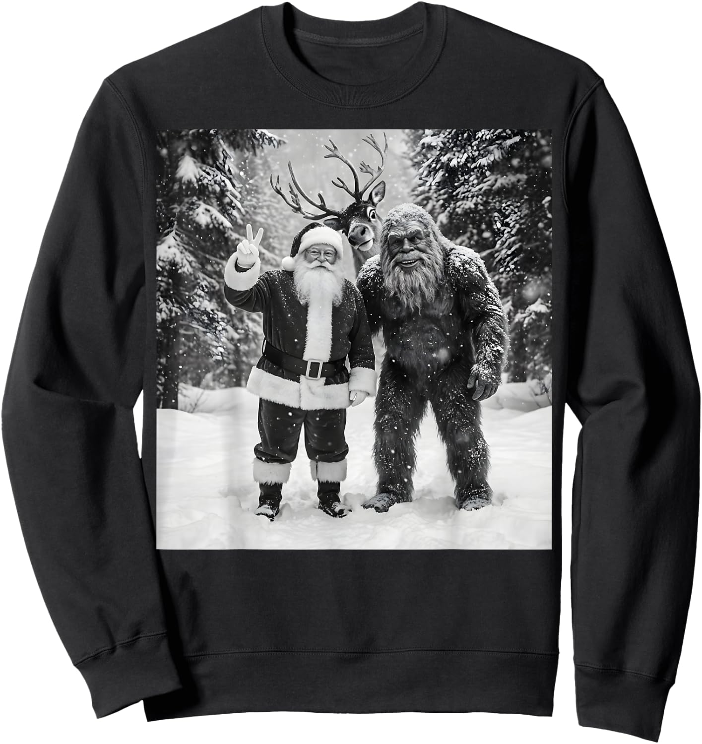 Vintage Bigfoot Santa Claus Selfie Christmas Sweatshirt - Sweatshirt | Black