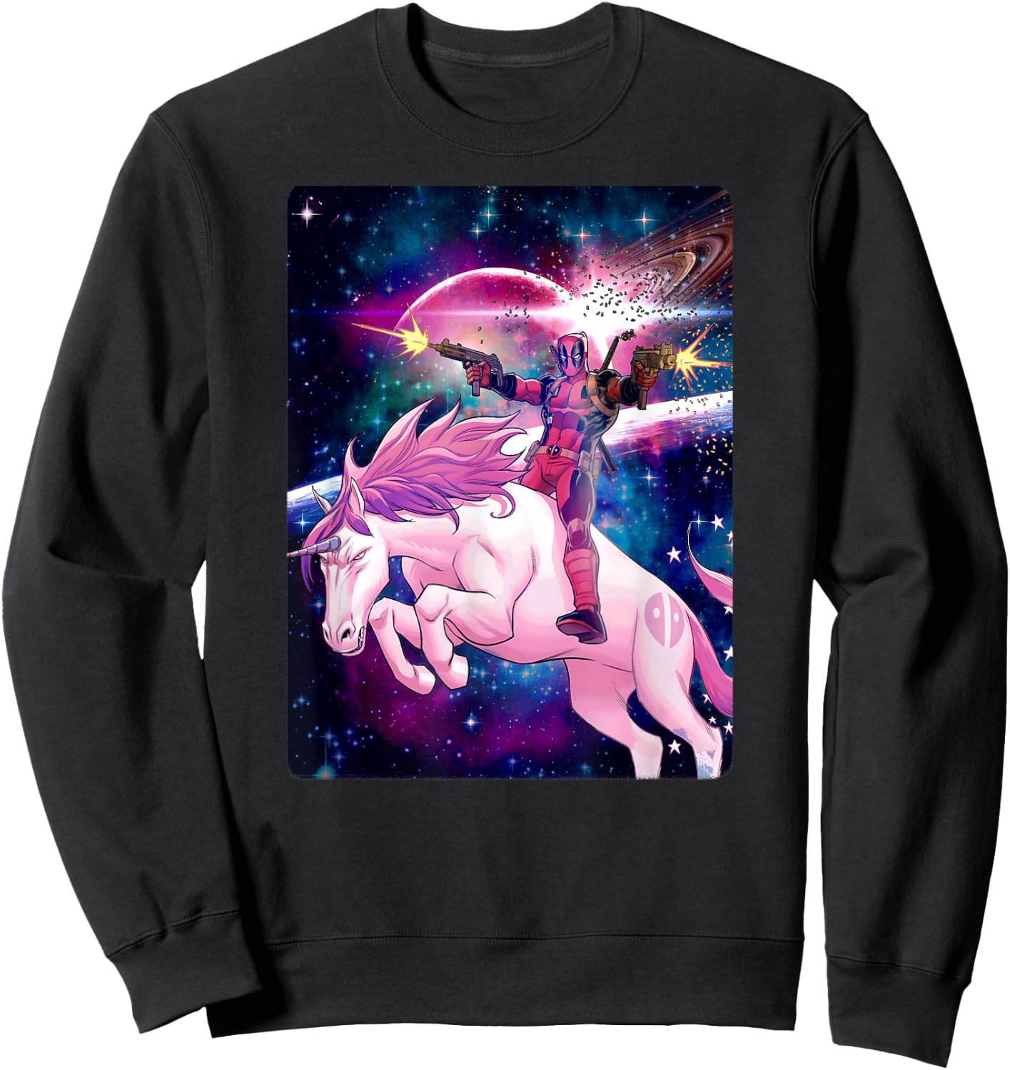 Marvel Deadpool in Space Unicorn Saddles Ablaze Sweatshirt - Sweatshirt | Black