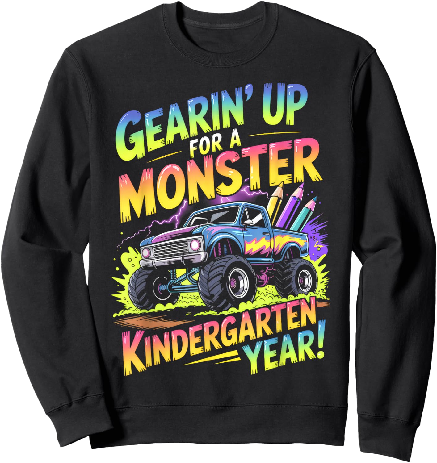 Back to School Kindergarten Monster Truck First Day Boys Sweatshirt - Sweatshirt | Black