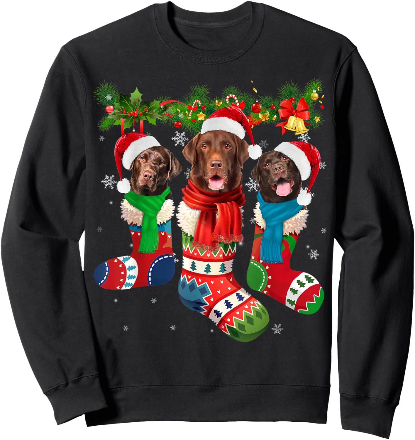 Chocolate Lab In Christmas Socks Sweatshirt - Sweatshirt | Black