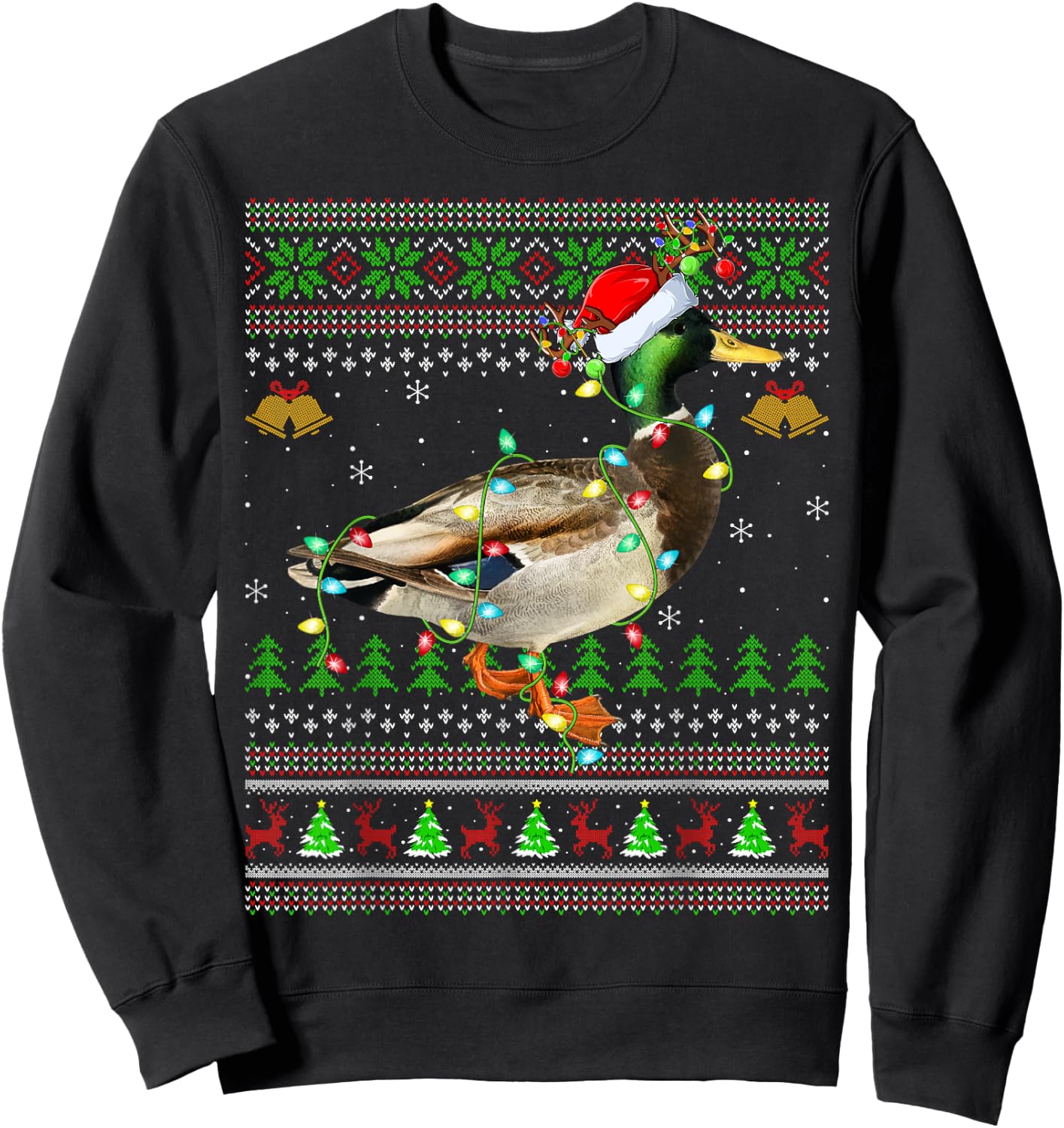 Mallard Bird Lover Xmas Santa Mallard Ugly Christmas Sweatshirt - Sweatshirt | Black