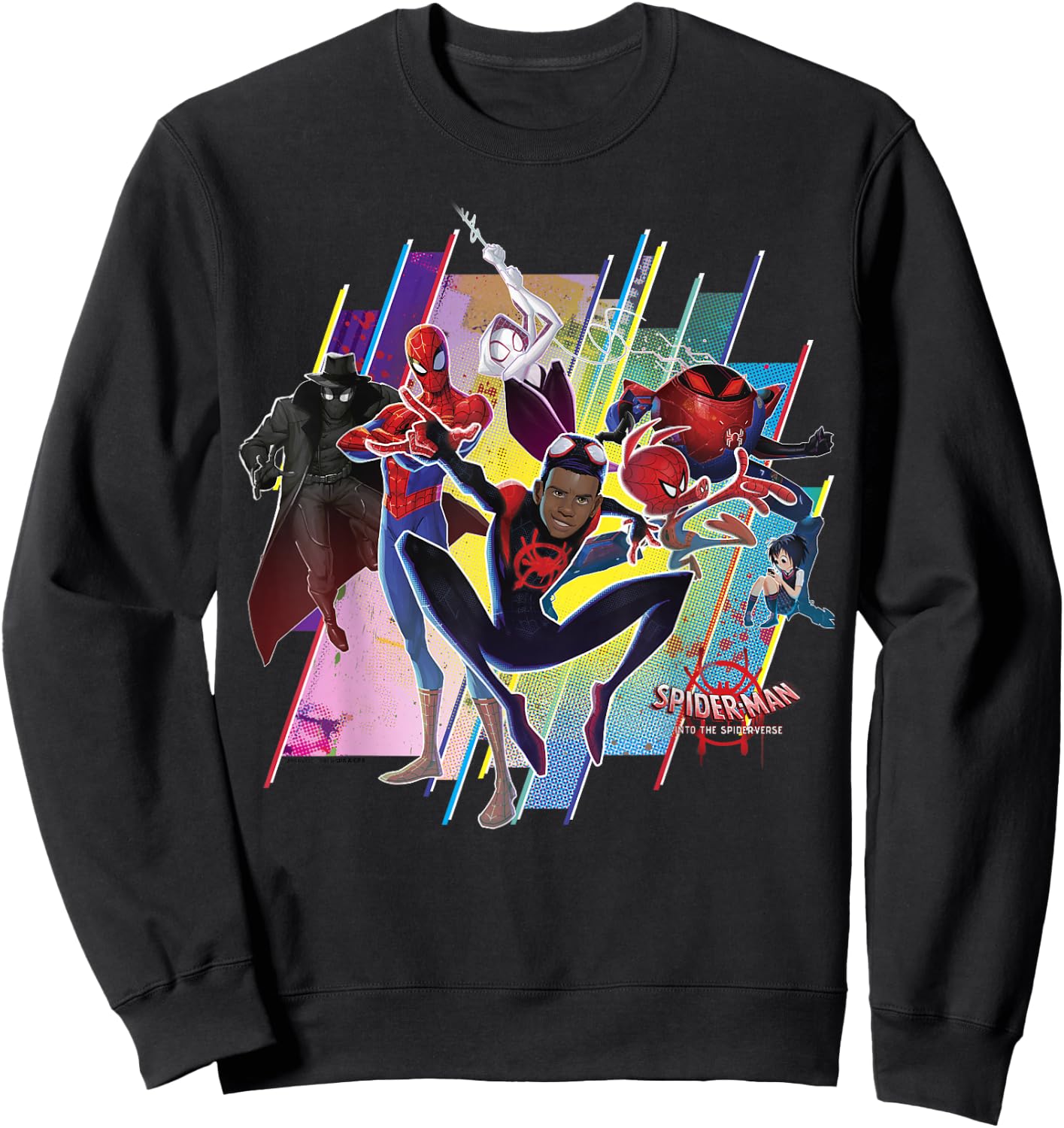 Marvel Spider-Man Spiderverse Colorful Group Graphic Sweatshirt - Sweatshirt | Black