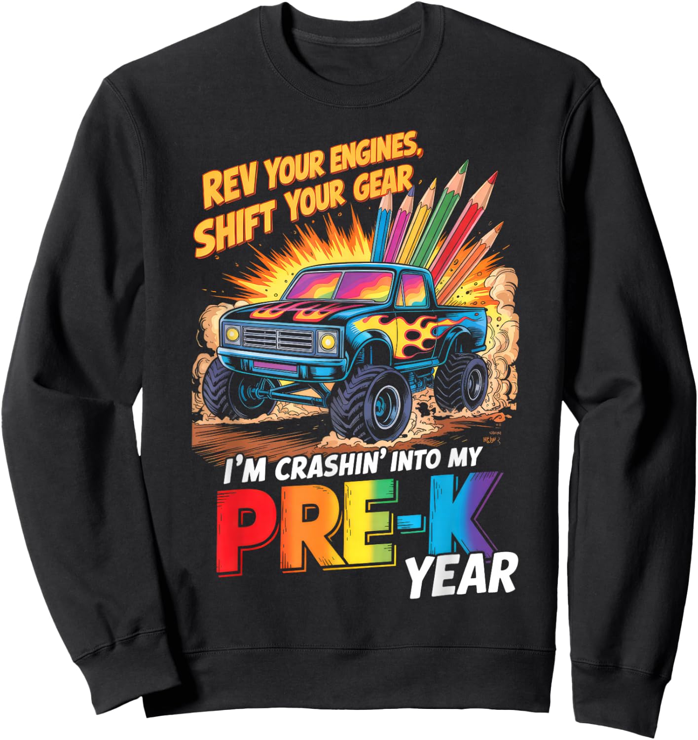 Back to School Pre-K Preschool Monster Truck First Day Boys Sweatshirt - Sweatshirt | Black