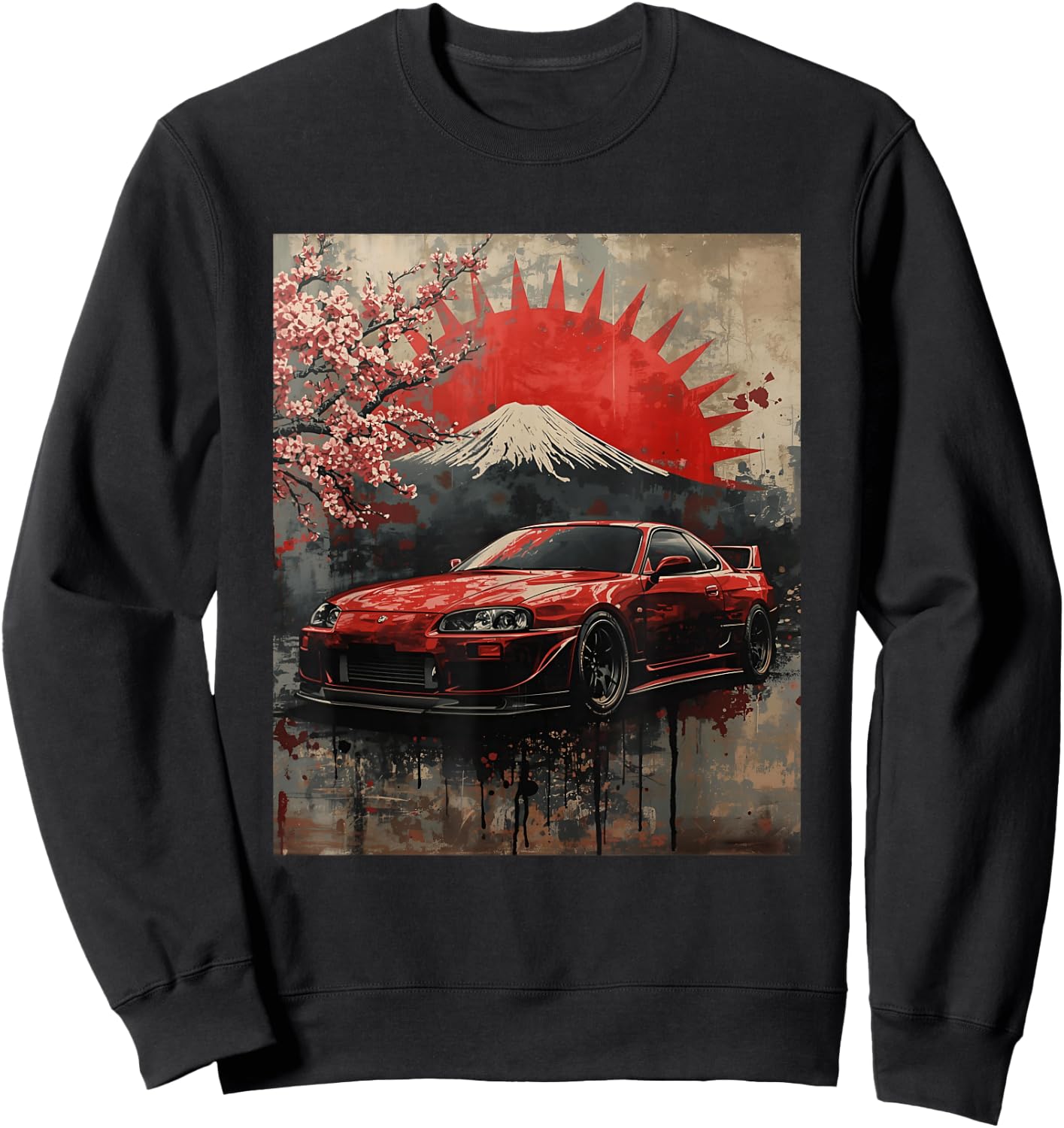 JDM Drift Race Car Sakura Blossom Rising Sun Japanese Art Sweatshirt - Sweatshirt | Black