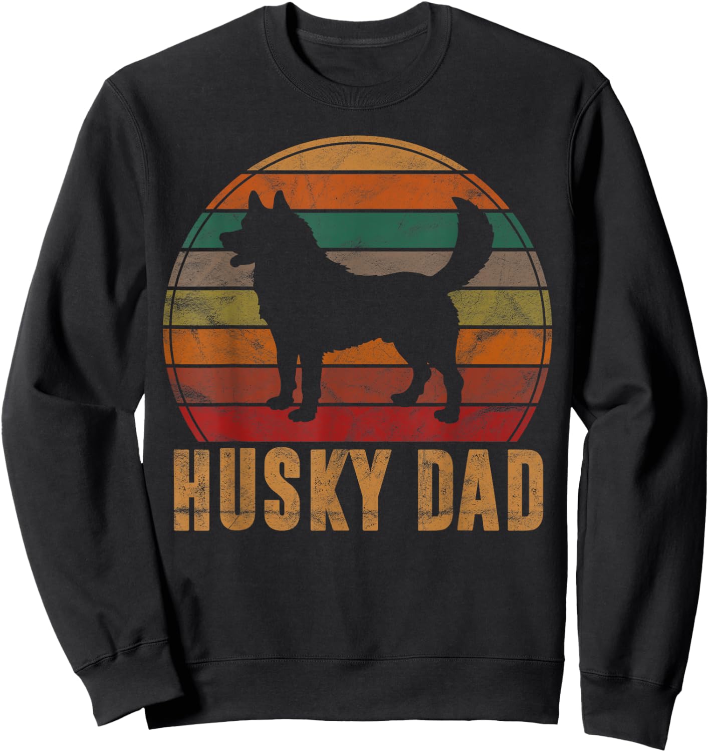 Retro Husky Dad Gift Dog Owner Pet Siberian Huskies Father Sweatshirt - Sweatshirt | Black