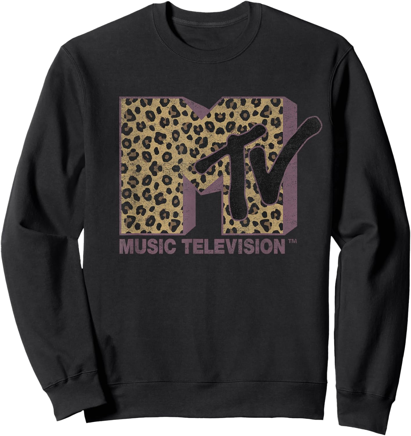 MTV Classic Leopard Print Bold Logo Small Sweatshirt - Sweatshirt | Black
