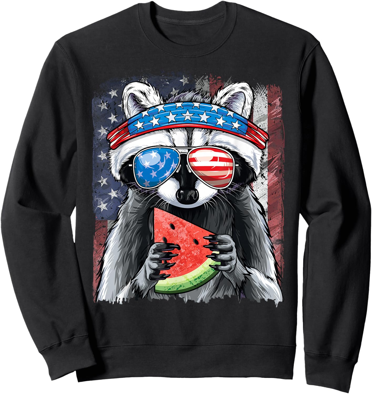 Trash Panda American Flag Boys Raccoon 4th of July Sweatshirt - Sweatshirt | Black