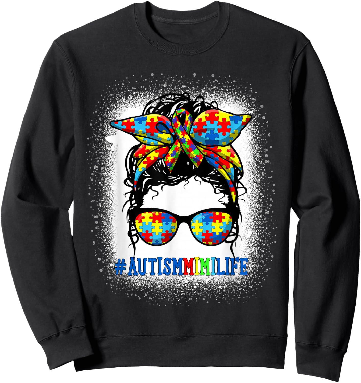 Autism Mimi Life Messy Bun Autism Awareness Support Autistic Sweatshirt - Sweatshirt | Black