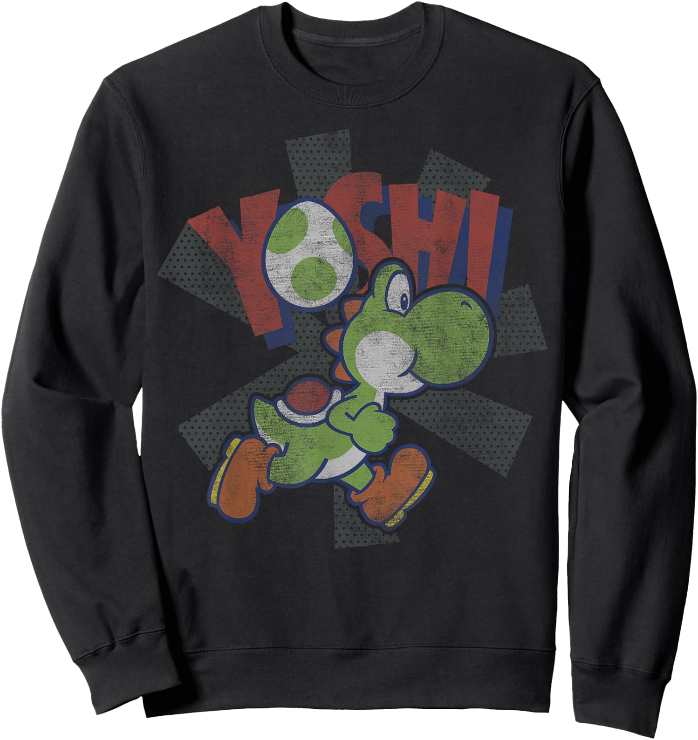 Super Mario Yoshi Distressed Logo Portrait Sweatshirt - Sweatshirt | Black