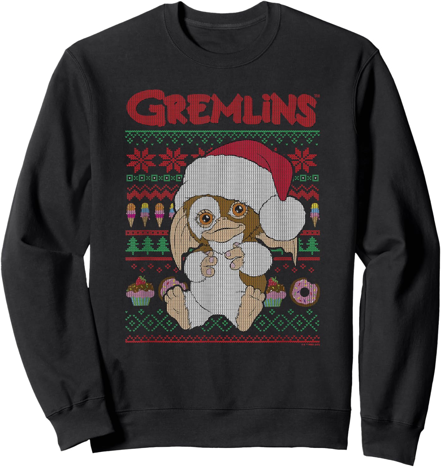 Gremlins Holiday Sweater Pattern Logo Sweatshirt - Sweatshirt | Black