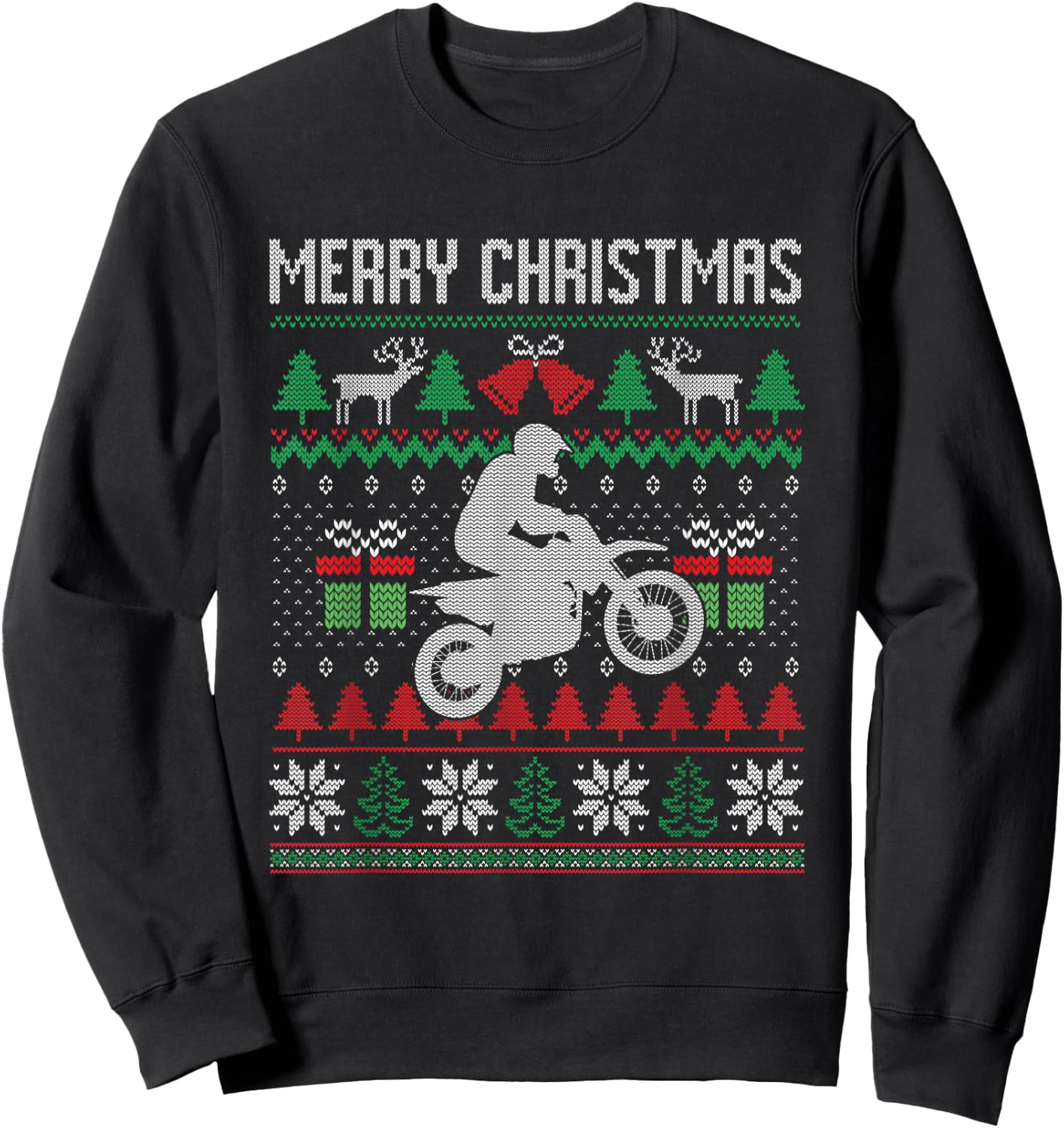 Merry Christmas Dirt Bike Santa Funny Family Matching Xmas Sweatshirt - Sweatshirt | Black