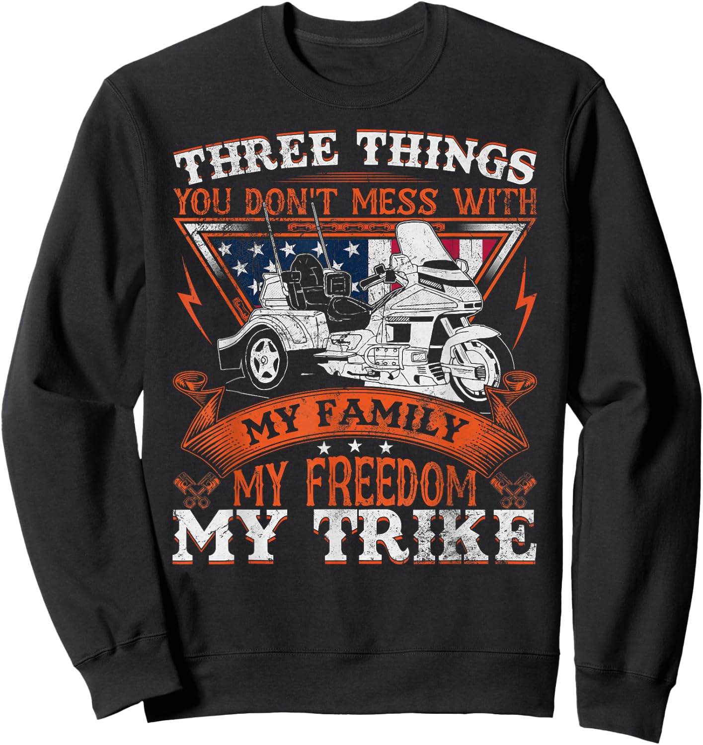 Motorcycle Trike Three Wheels American Flag Biker Rules Men Sweatshirt - Sweatshirt | Black