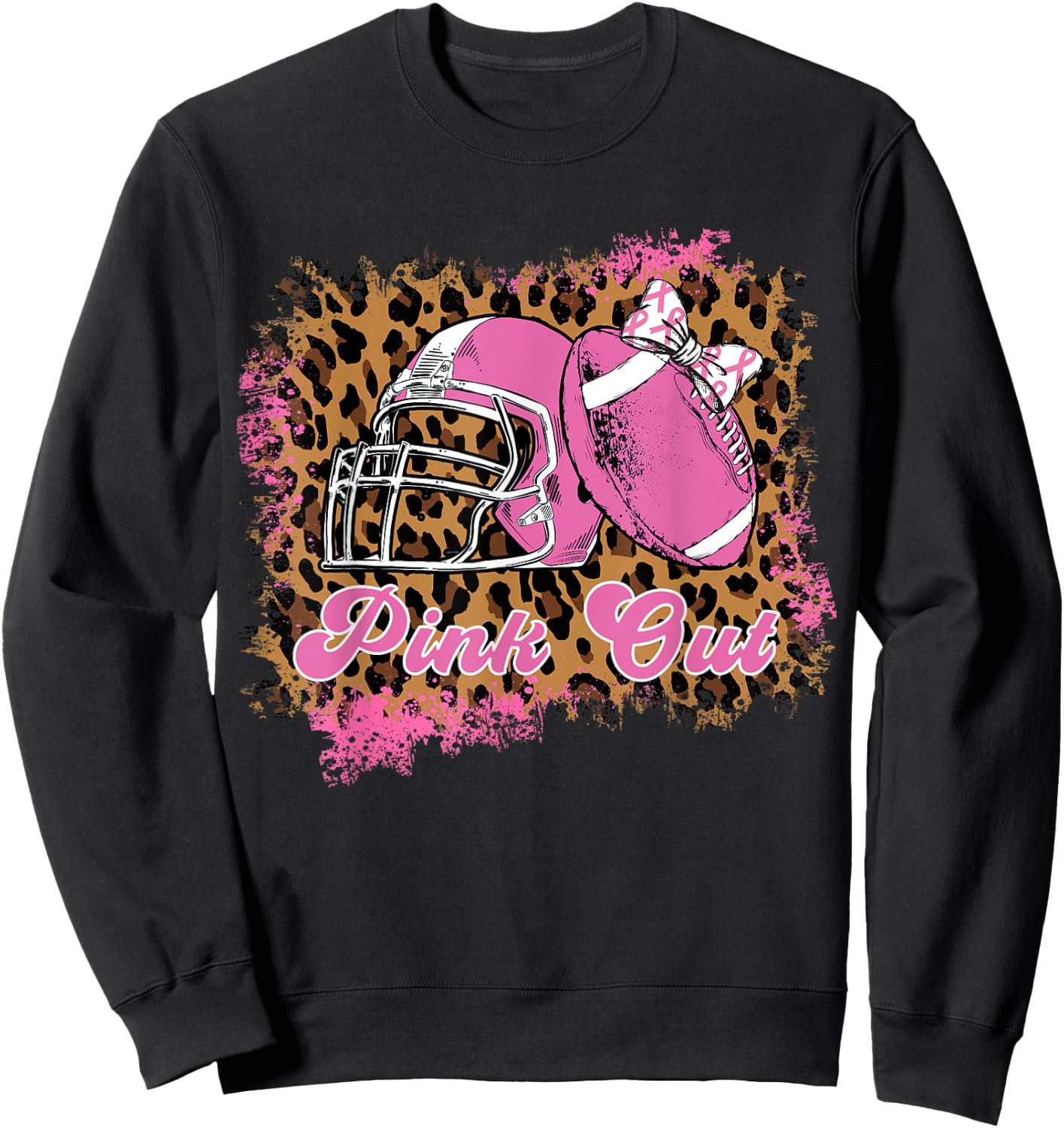Breast Cancer Ribbon Women Pink Out Football Mom Hair Bow Sweatshirt - Sweatshirt | Black