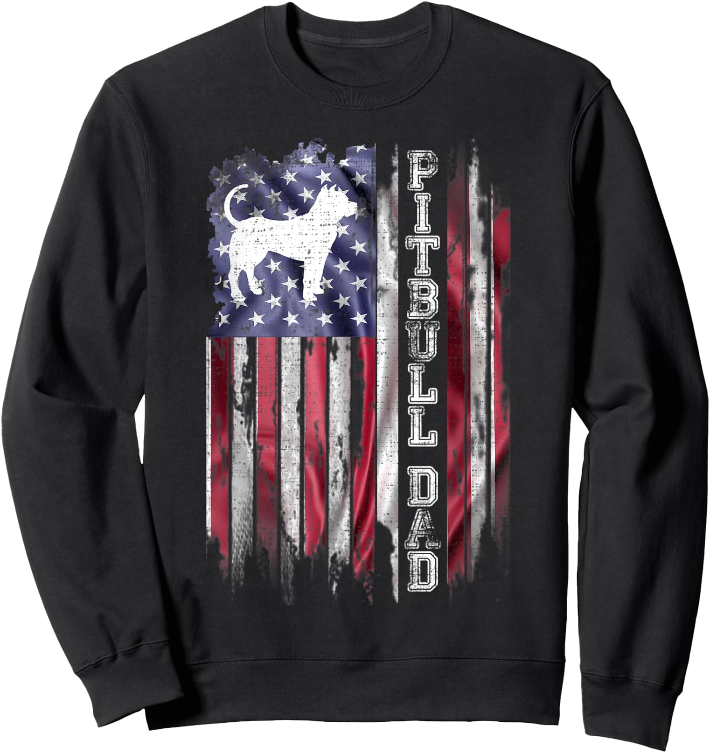 Vintage American Flag Proud Pitbull Dad Pittie Silhouette Sweatshirt - Sweatshirt | Black