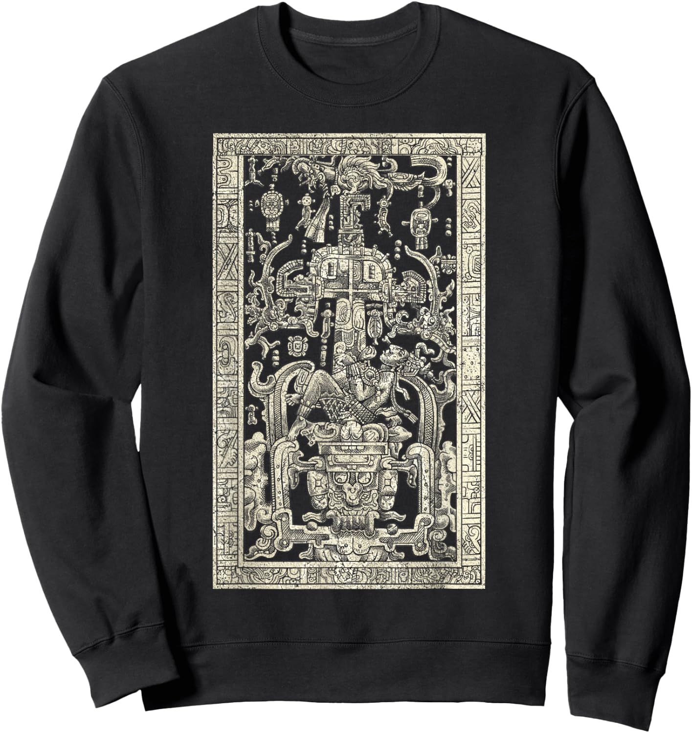 King Pakals Maya Antique Carved Spaceship Sweatshirt - Sweatshirt | Black