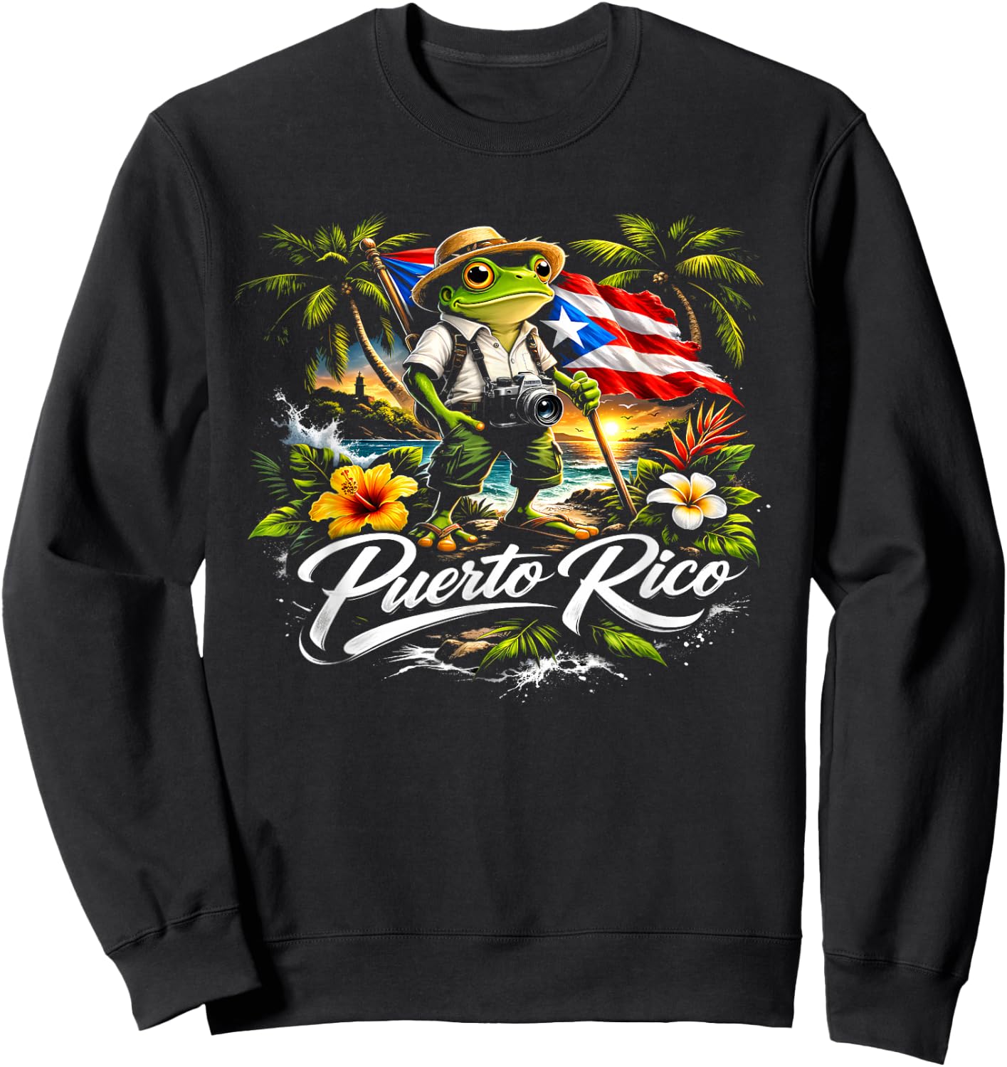 Puerto Rico Flag El Coqui National Symbol Caribbean Style Sweatshirt - Sweatshirt | Black